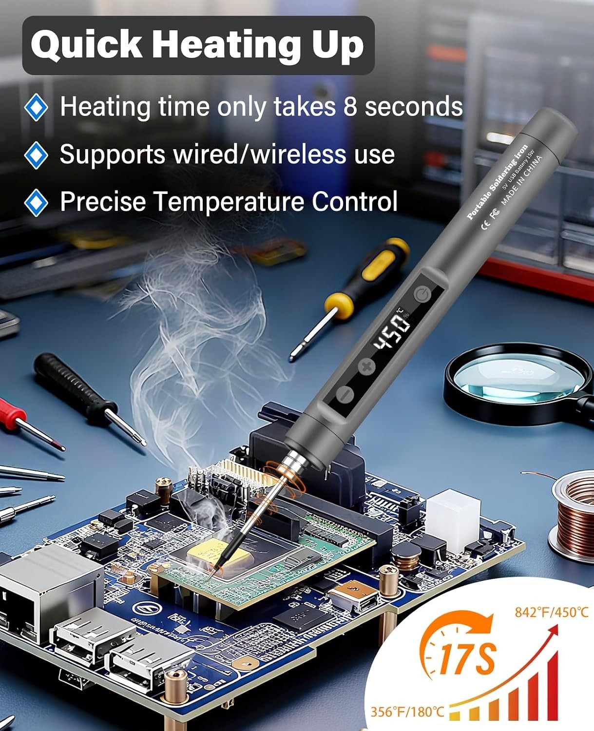Cordless Soldering Iron Kit – 1100mAh USB Rechargeable & Adjustable Temperature
