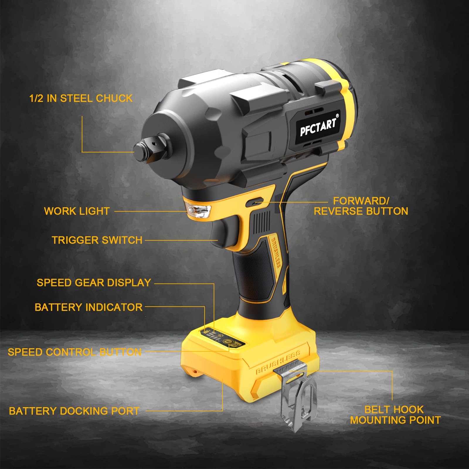 20V Brushless Cordless Impact Wrench 1/2&Prime;, 1250N.m (922Ft-Lbs) Max Torque, 33…