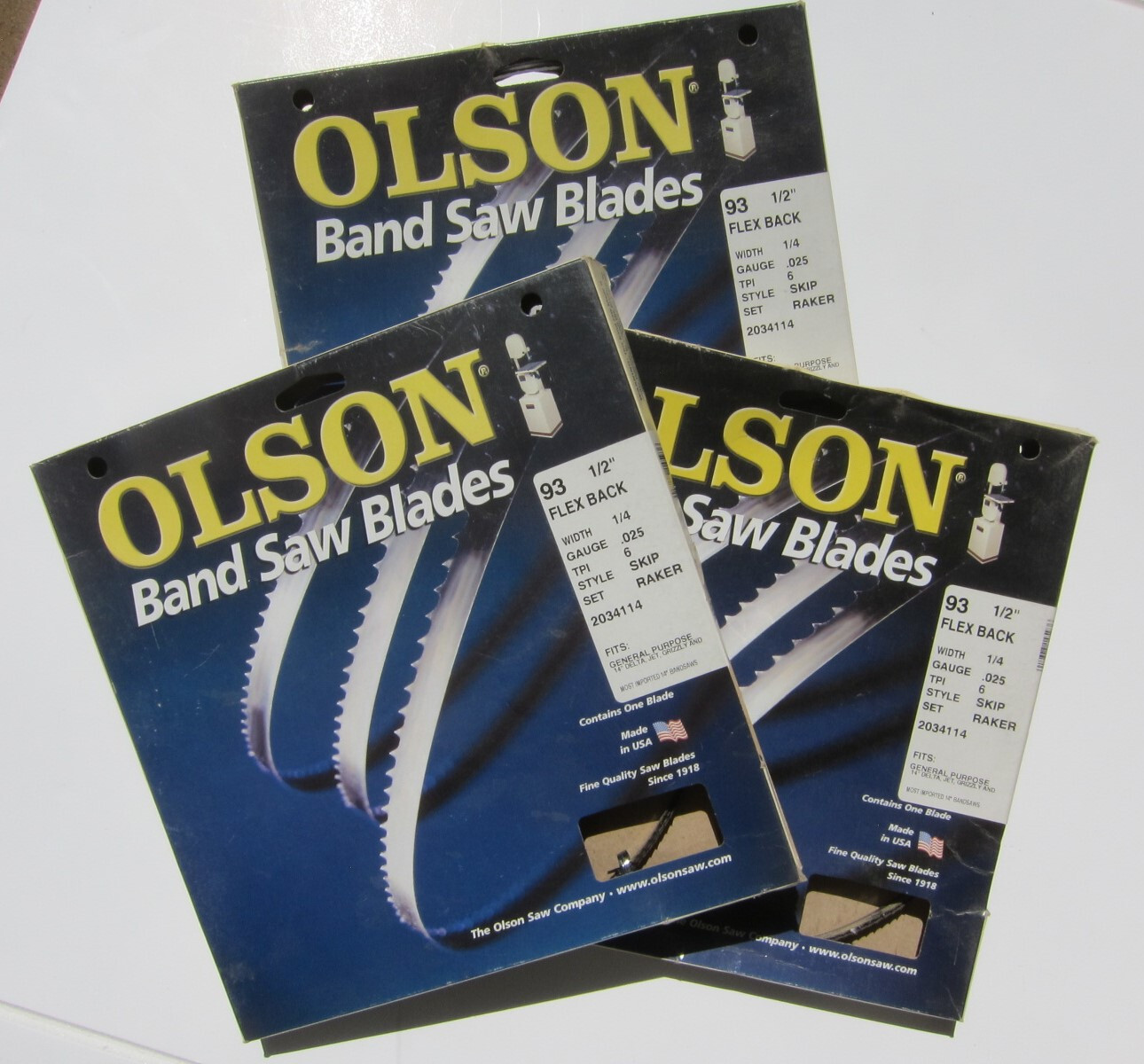 3 OLSON BAND SAW BLADES 93-1/2&Prime; X 1/4&Prime; 6-TPI SKIP TOOTH Fits 14&Prime; Delta Band Saws