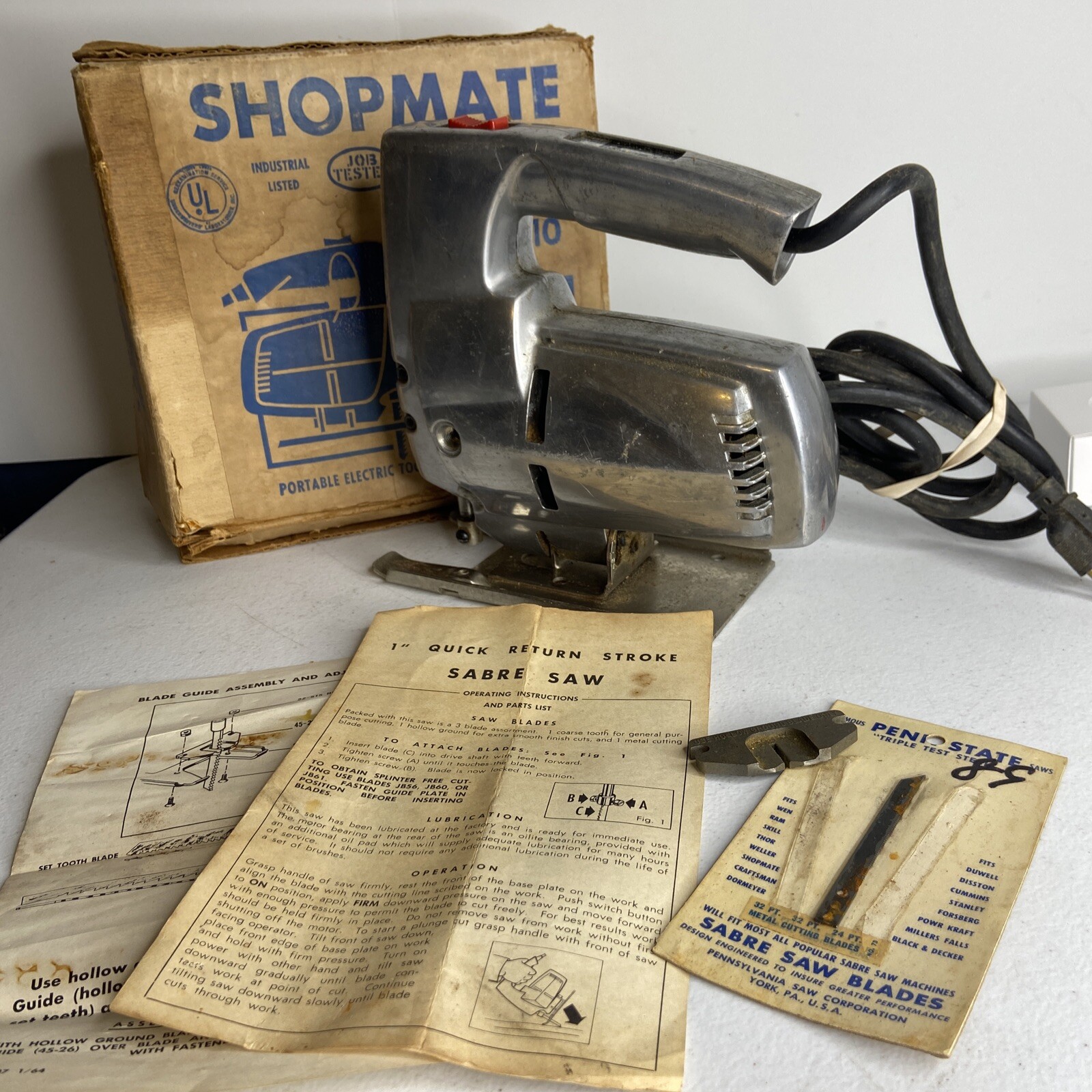 Vintage Shopmate 1810 Sabre Saw Jigsaw 2300 Quick-Strokes Per Minute 115v