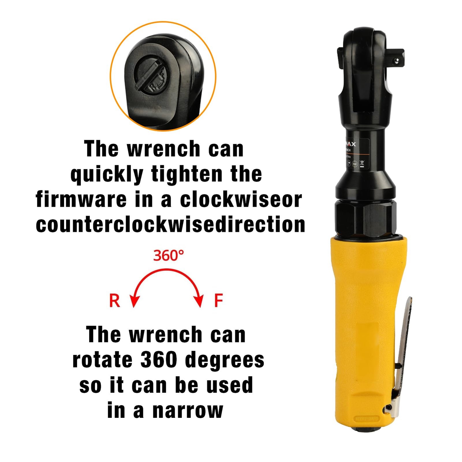 3/8&Prime; Air Ratchet Wrench 60 FtLbs 160 RPM Pneumatic Tool 1/4&Prime; NPT Auto