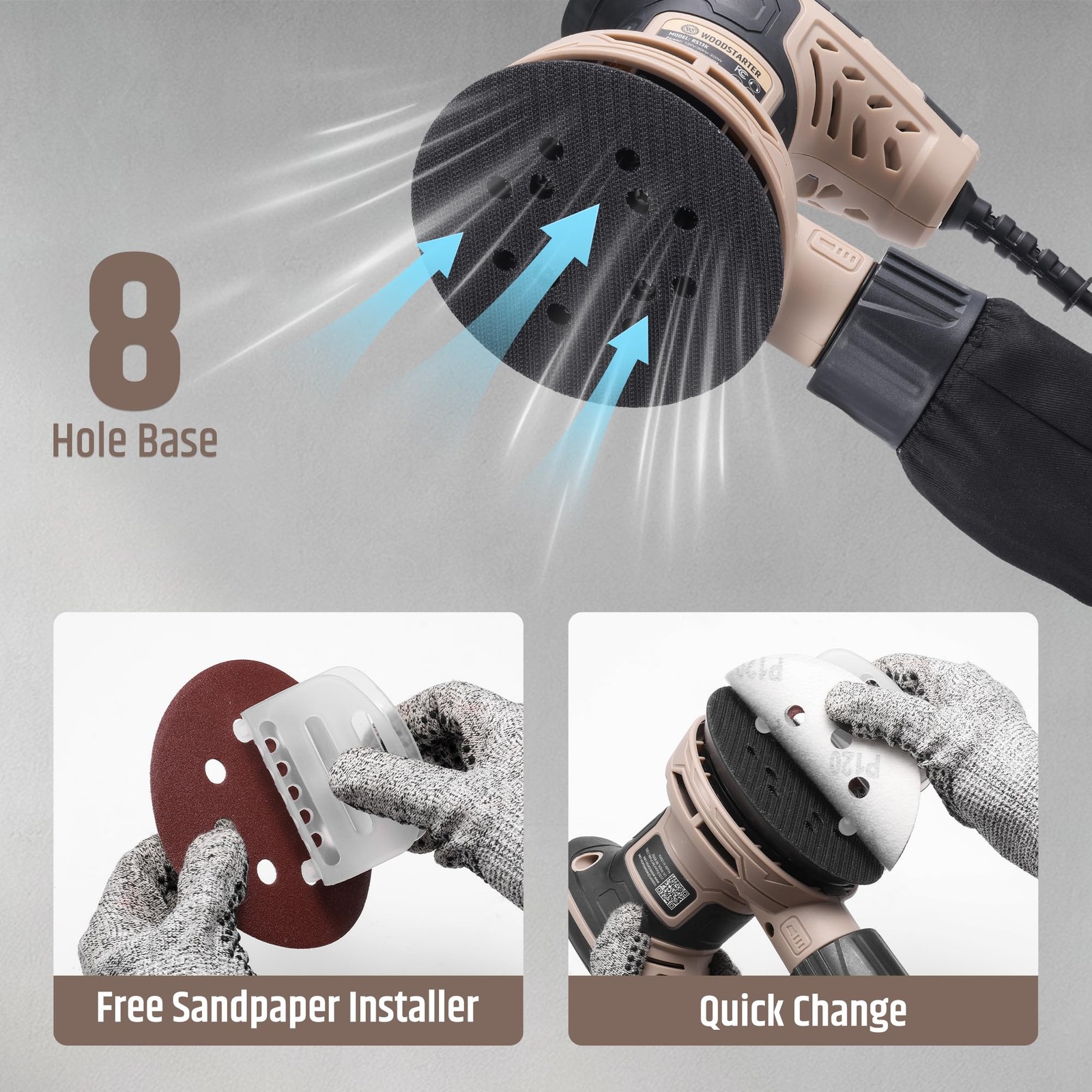 ** NEW 5-Inch Variable Speed Orbital Sander | 2.6A | Dust Collection | 15 Discs