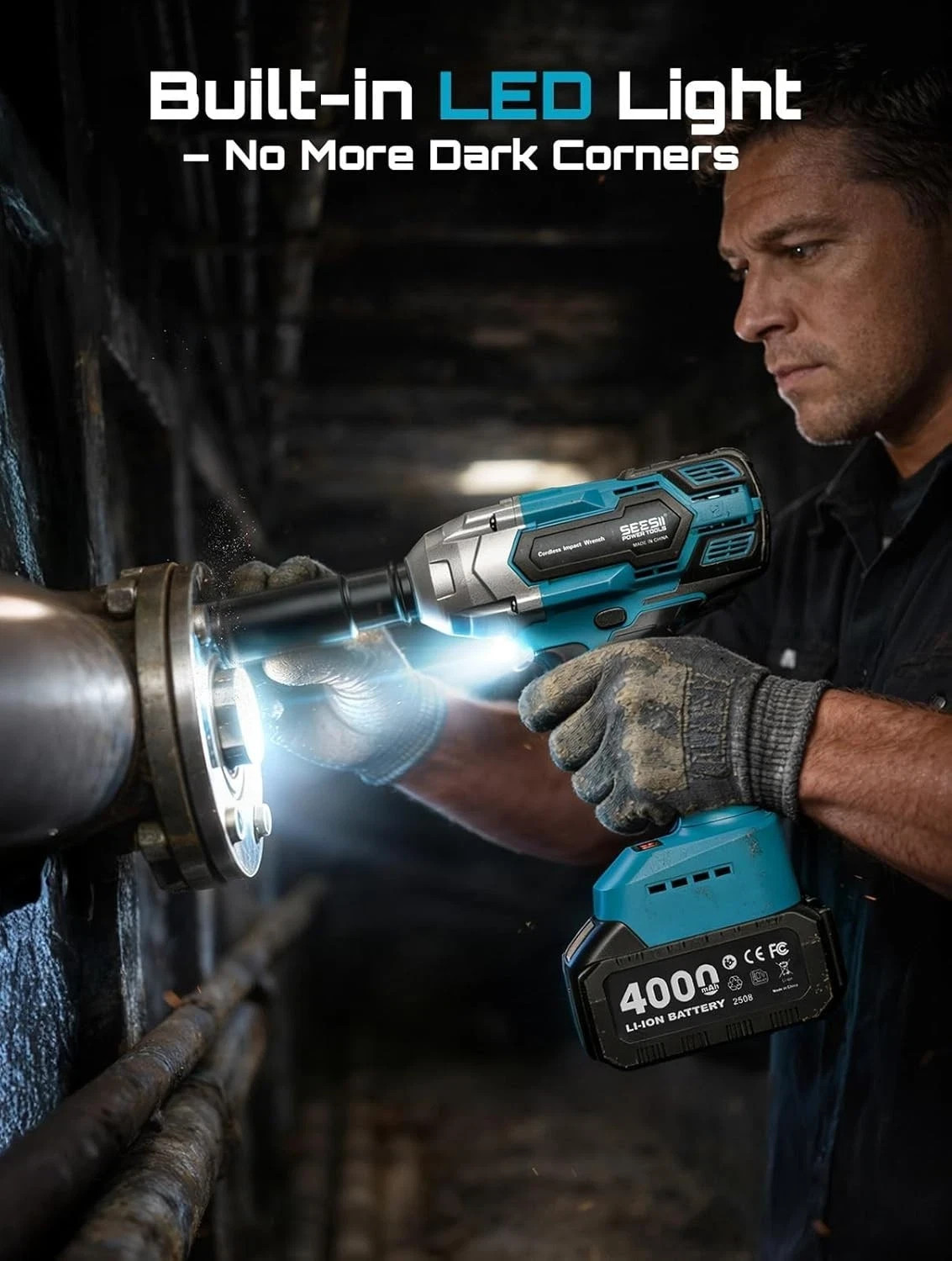 Seesii 650N.m (479ft-lbs) Cordless Impact Wrench High Torque,1/2&Prime; Brushless Imp