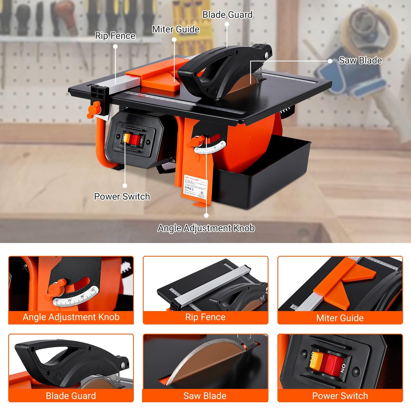 7in Wet Tile Saw 3450 RPM Bevel Cuts Tile From 0-45 Degrees Tile Cutter Wet Saw