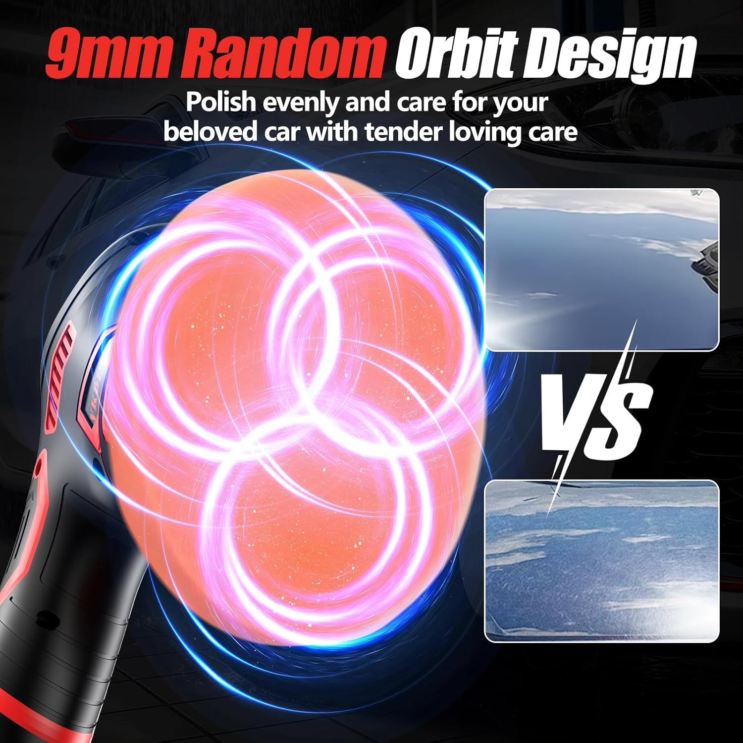 Cordless Car Buffer Polisher, 6-Speed Orbital (5500RPM) DA Polisher with 2X 21V