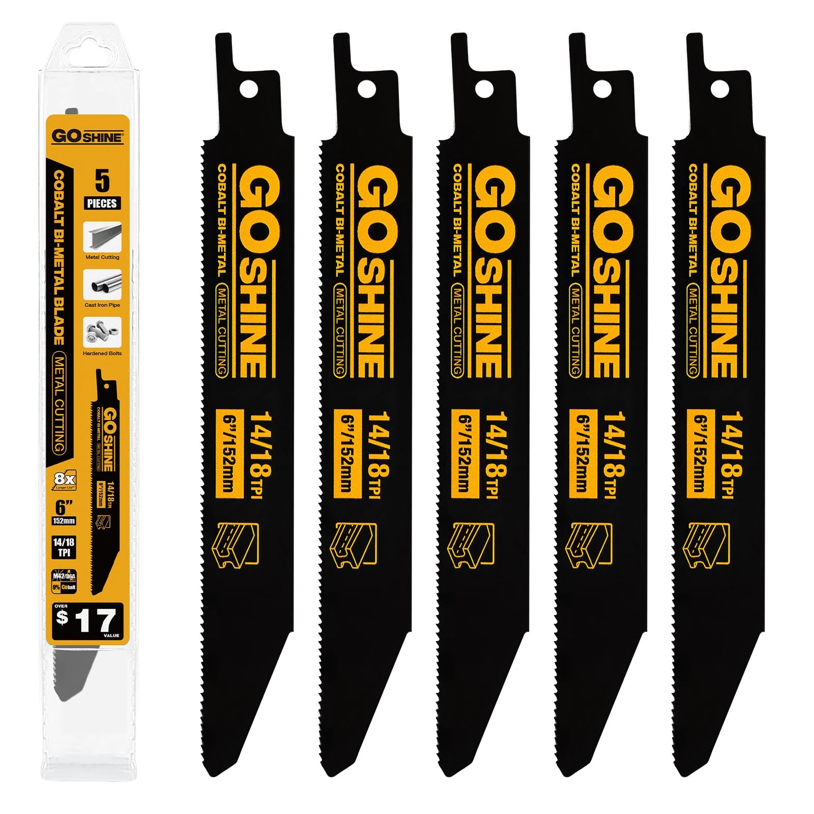5 Pack 6 inch 14/18TPI Automatic Dismantling Reciprocating Saw Blades for Metal