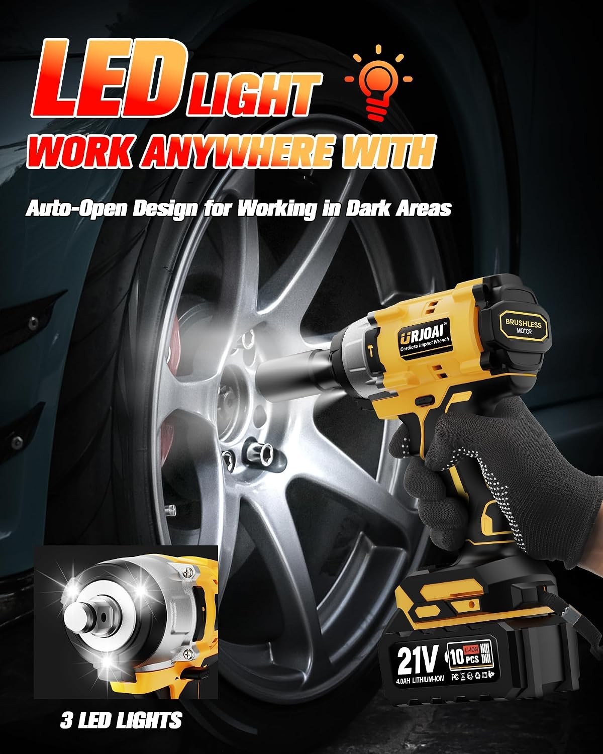 Cordless Impact Wrench – 590Ft-lb Brushless 800N.m, 2x 4.0Ah Battery & Charger