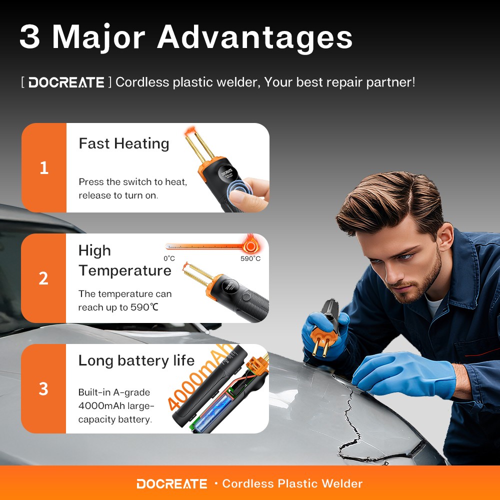 Cordless Plastic Welder Car Bumper Repair Tool with LED 400pcs Hot Staples TypeC