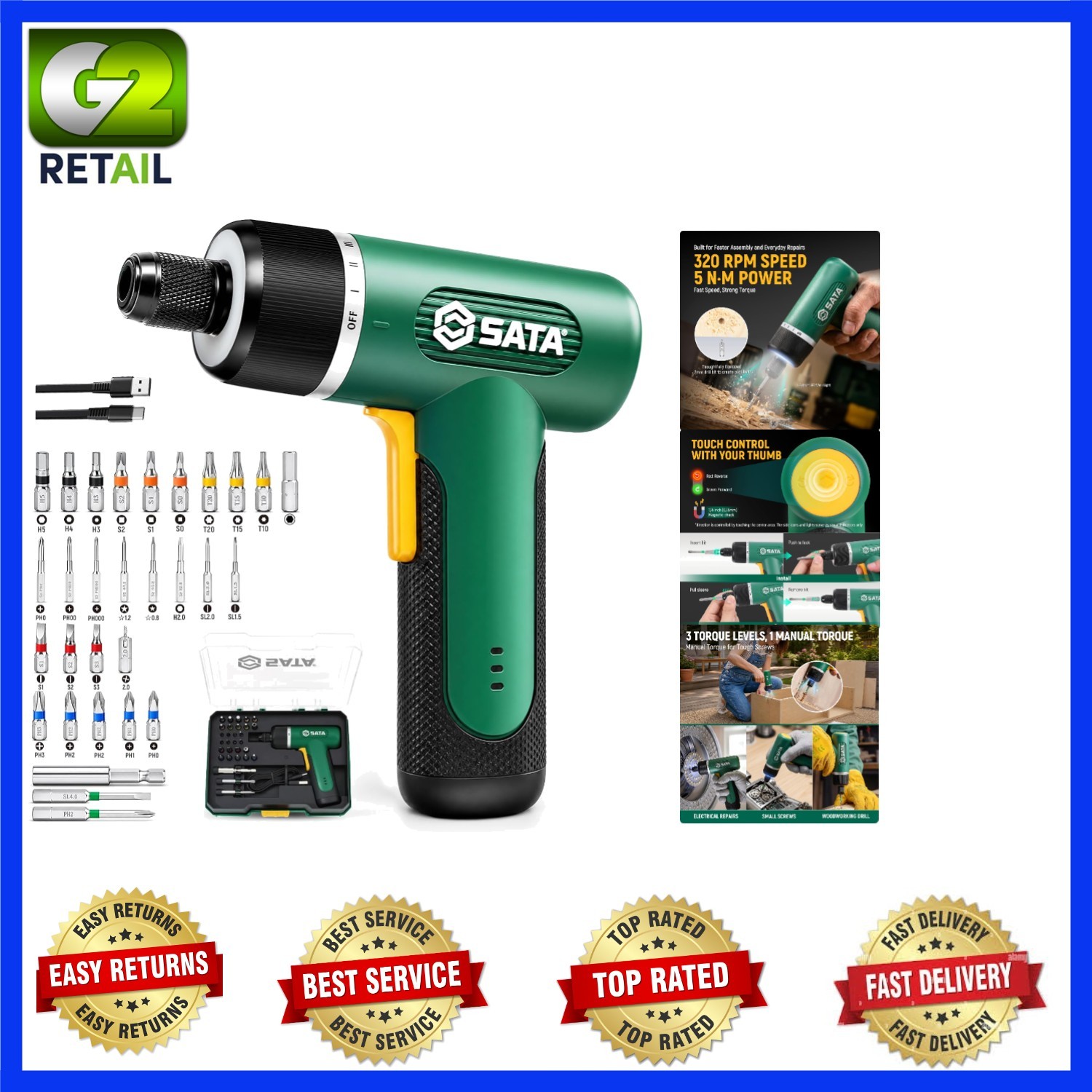 SATA 32-Piece Electric Screwdriver Set, 3.7V Cordless Screwdriver with 1/4&Prime; Hex