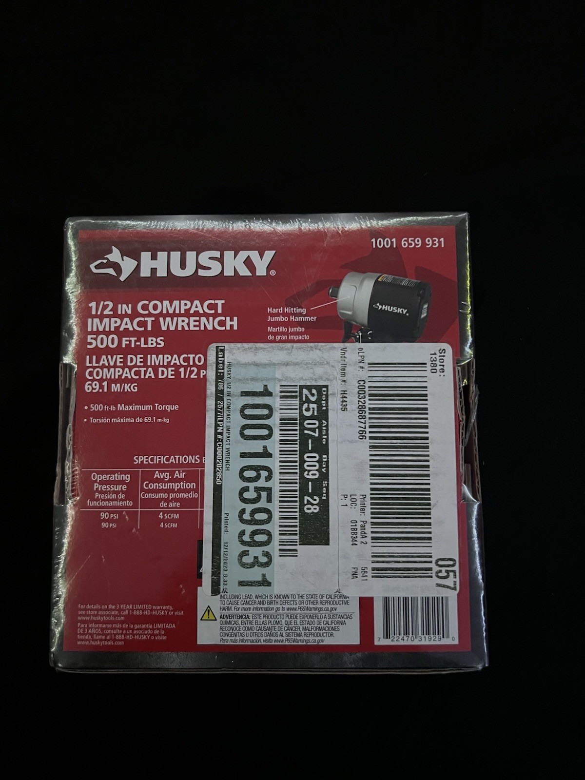 Brand New husky 1/2 in compact impact wrench 500 Ft BRAND NEW SEALED