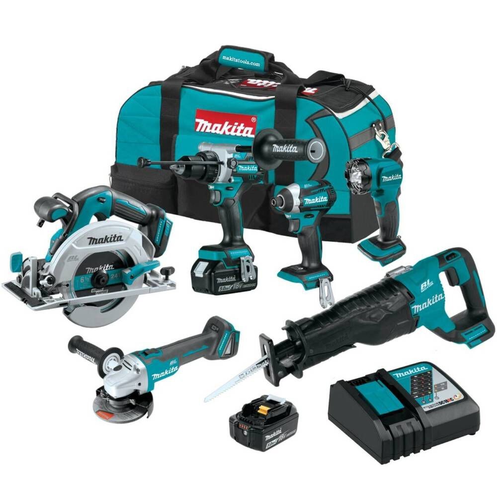 Makita 18V Lxt Lithium-Ion Brushless Cordless 6 Piece Combo 5 Ah Kit
