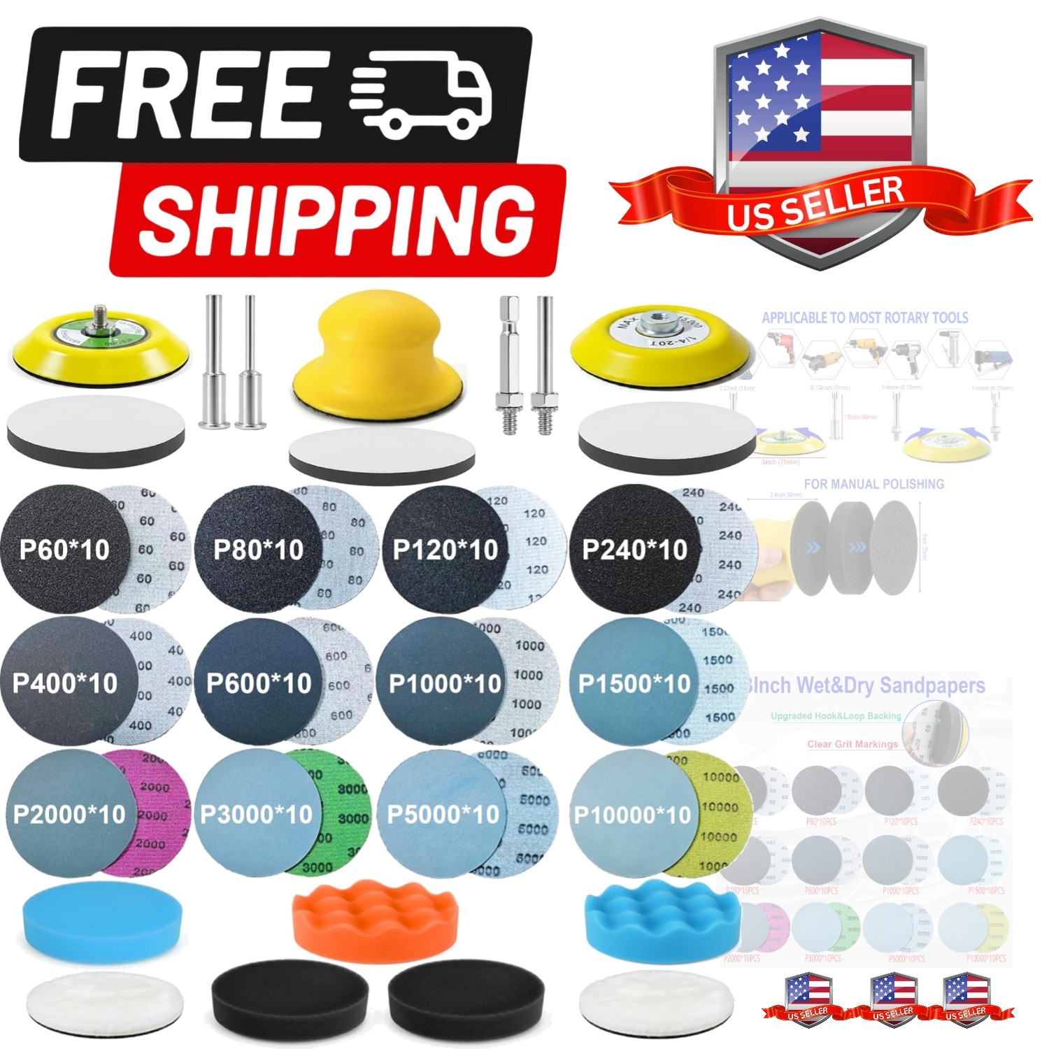 137Pcs 3 Inch Sanding Disc Polishing Kit, Headlight Restoration Kit, 60-10000…