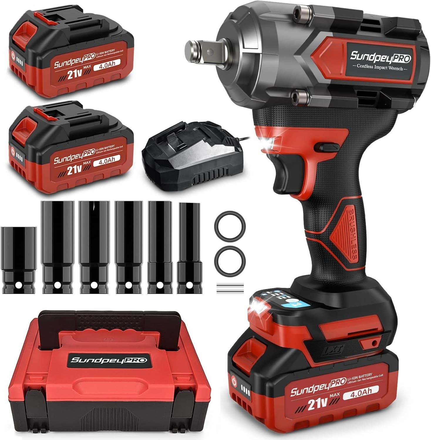 Llave Pistola De Impacto Inalambrica 1/2 Con Bateria 21V Enchufes y Cargador Kit