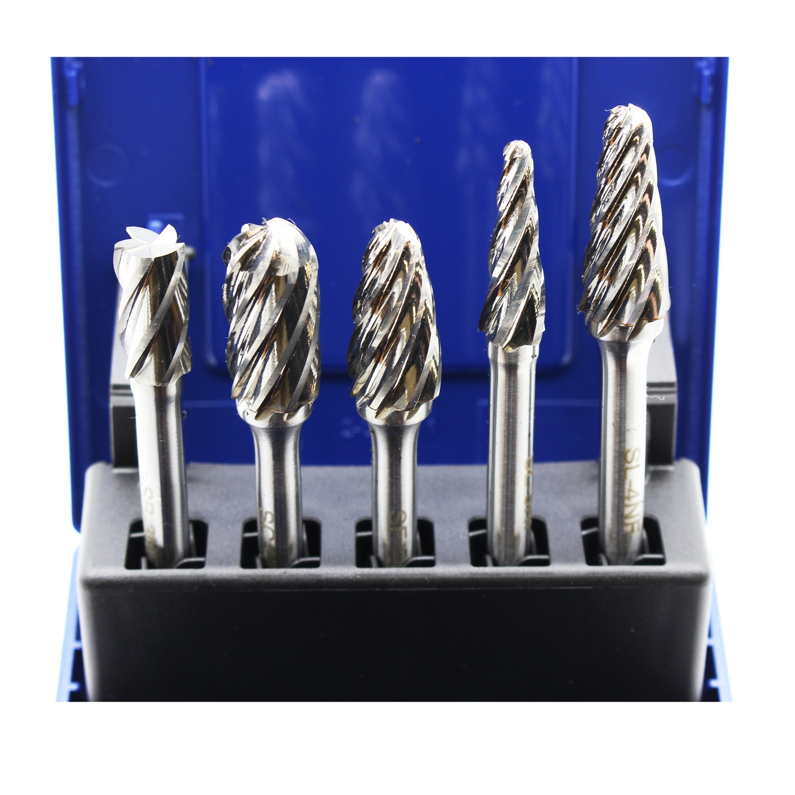 TEMO 5 pc NF Aluminum Cut CARBIDE BURR FILE Set 1/2&Prime; 3/8&Prime; HEAD 1/4&Prime; D 2&Prime; L Shank