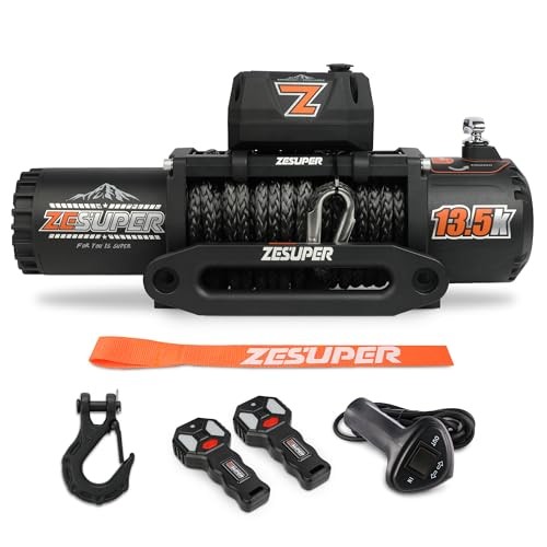 13500 lb Electric Winch, Synthetic Rope 12V Winch Waterproof IP68 13500LBS