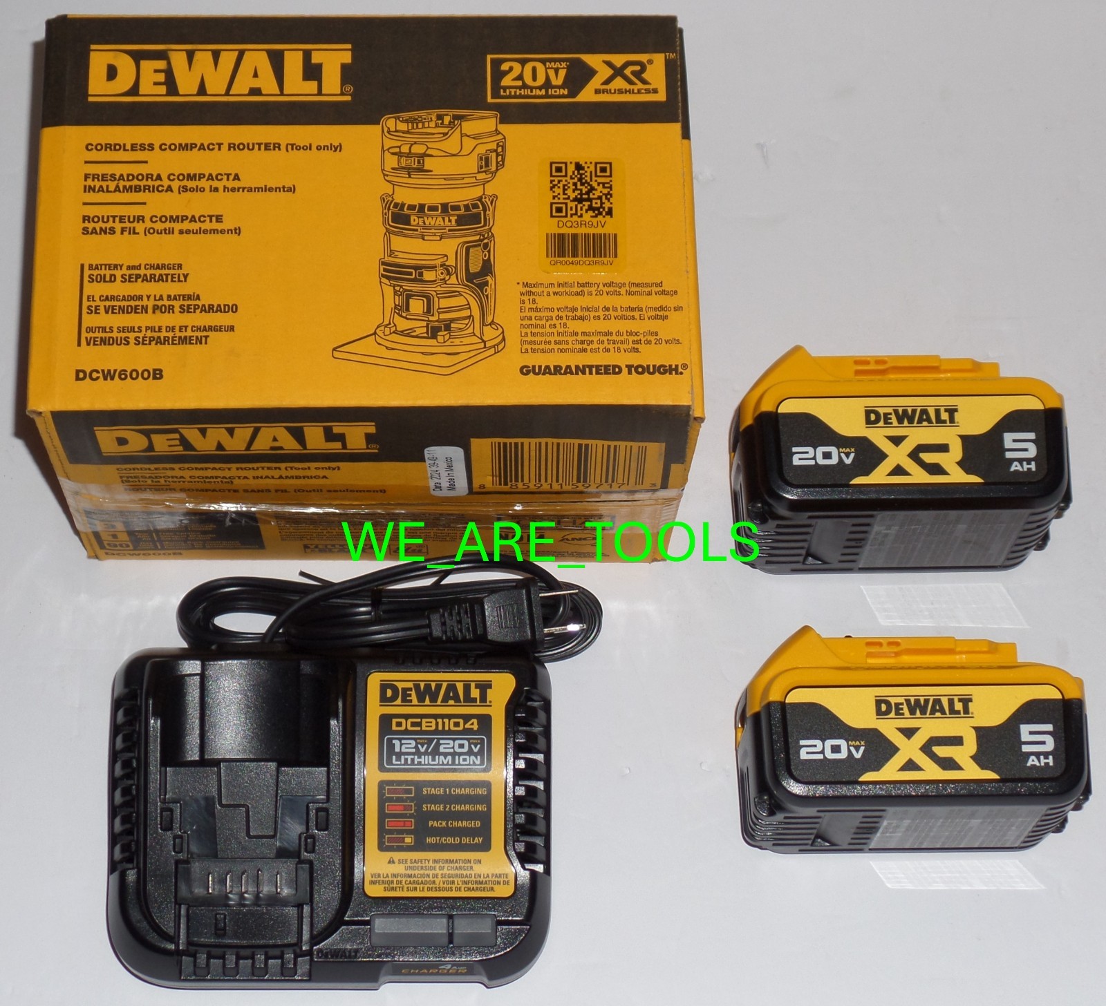 DeWalt KIT DCW600B 20V Max Compact Router, 2) DCB205 5.0 Ah Batteries, Charger