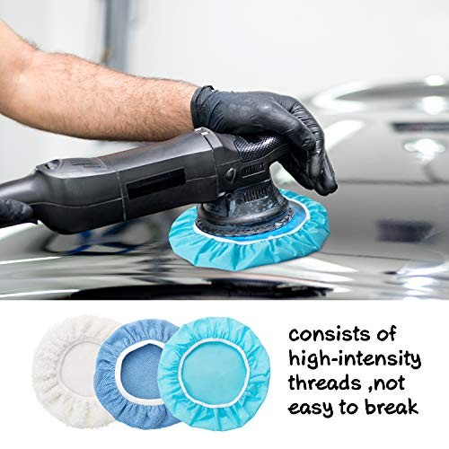 20 Pieces Car Orbital Buffer Polisher Pad Bonnet Microfiber Max 5-6 Inches Blue