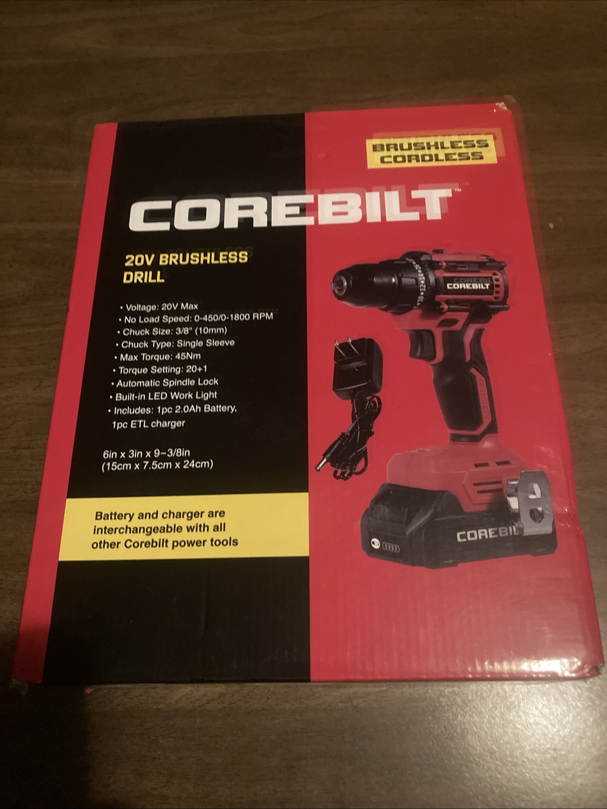 Corebilt 20v Cordless Drill with Battery and Charger and Case New