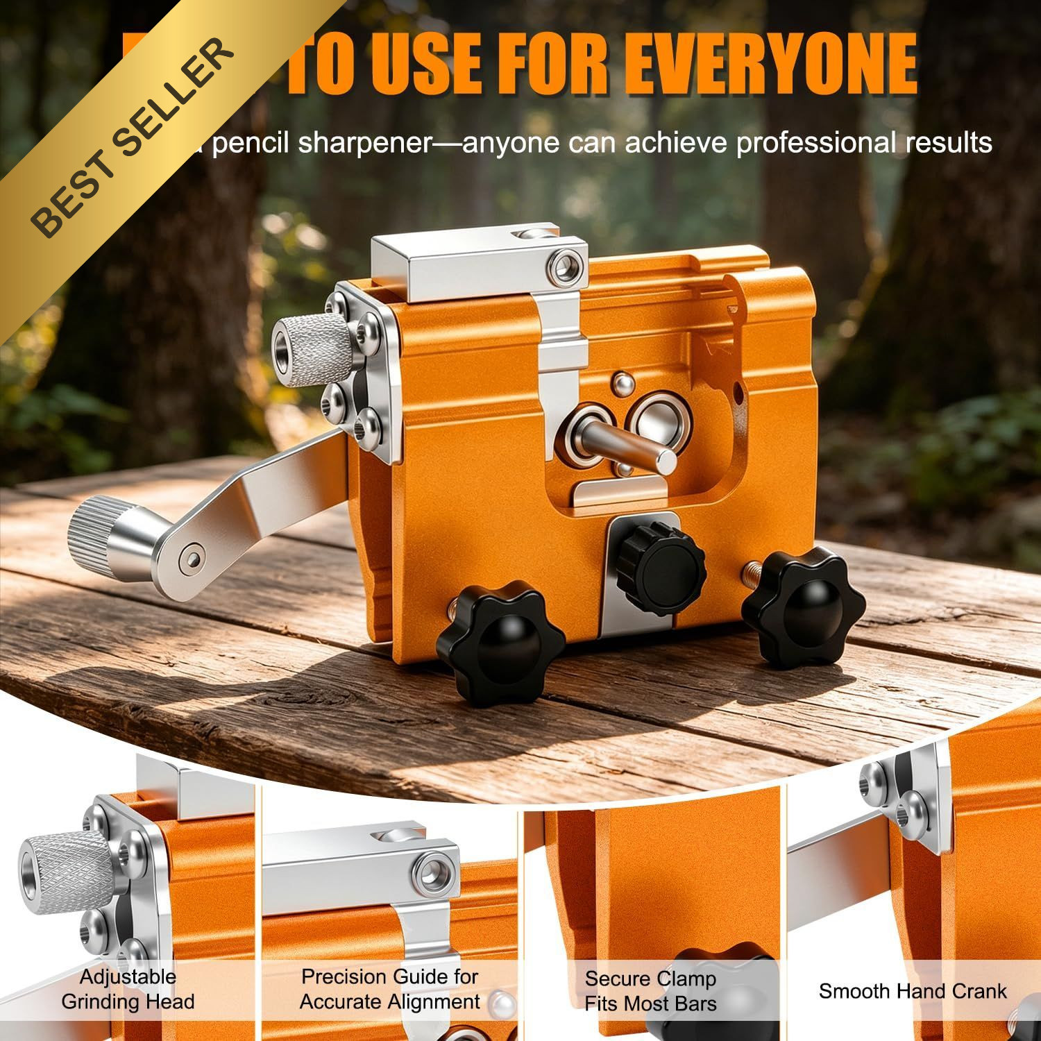 Portable Hand Crank Chainsaw Sharpener Tool Manual Clamp Guide For 6-22&Prime; Saws
