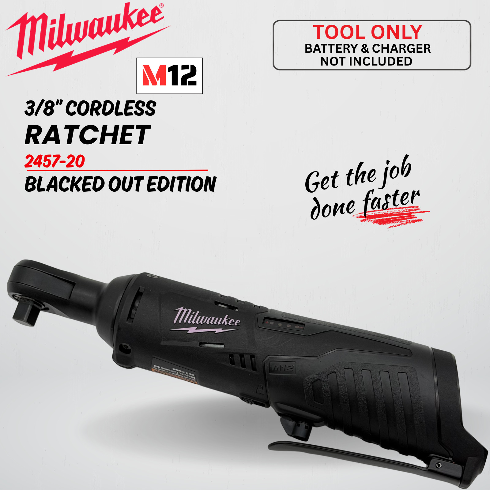 Milwaukee 2457-20 M12 12V 3/8&Prime; Inch Cordless Ratchet (Tool Only) BLACKET OUT