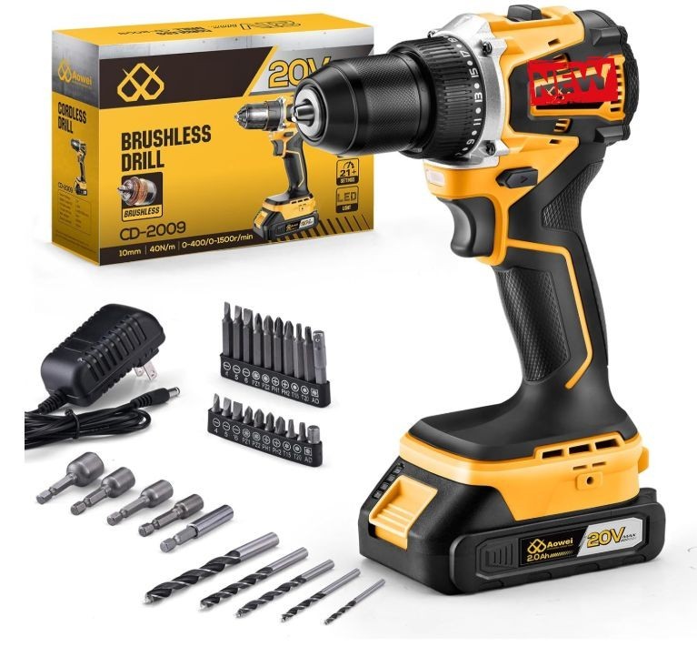 Kit taladro atornillador 20V sin escobillas con mandril 3/8&Prime; y batería. Nuevo