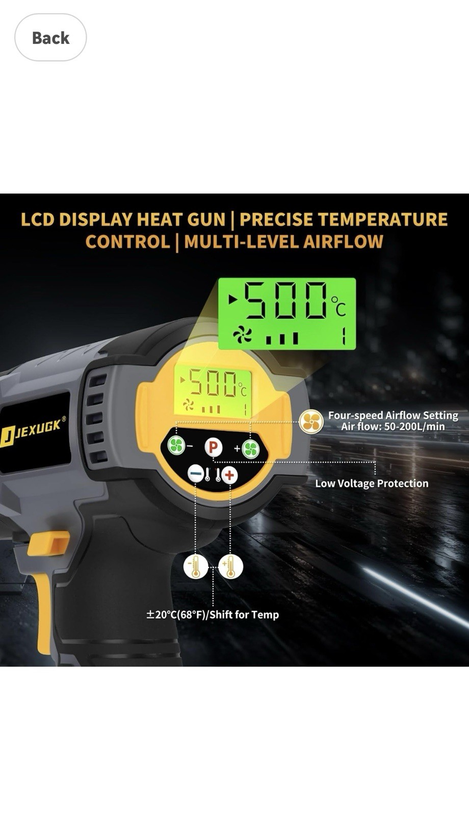 LCD Cordless Heat Gun, Portable Hot Air Gun with 2 x 6.0Ah Battery, Pistola De C