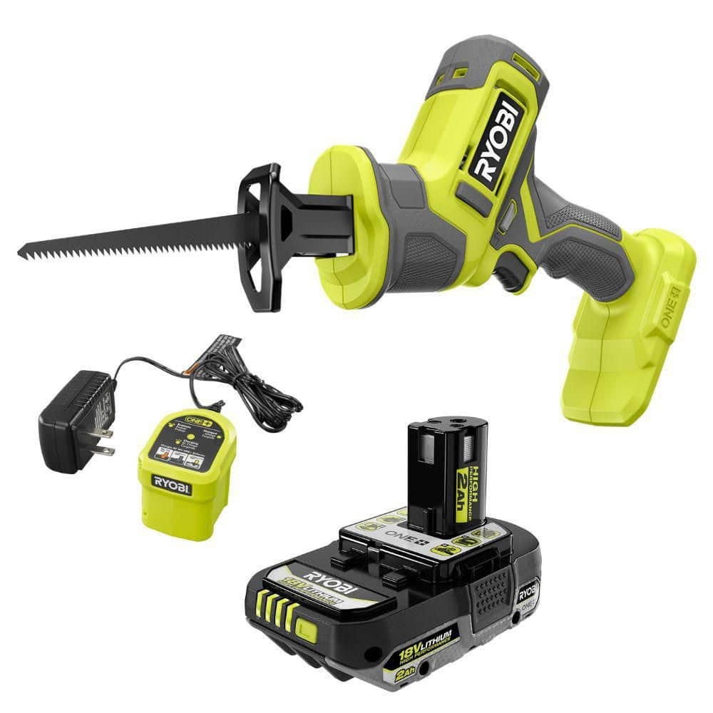 RYOBI ONE+ 18V One-Handed Reciprocating Saw Kit with 2 Ah Battery and Charger
