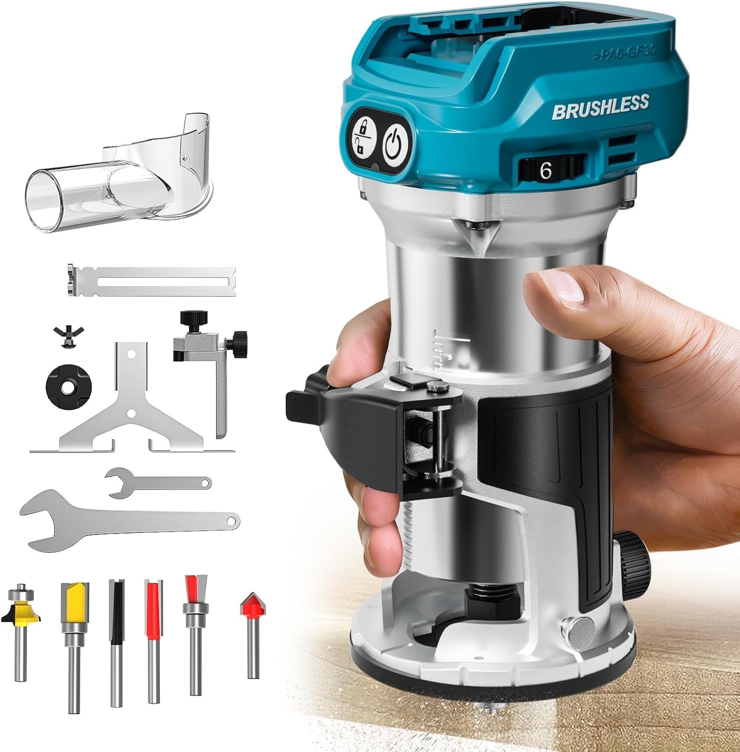 Cordless Compact Router Compatible with Ma-kita Battery (Bare Tool), 6 Variable
