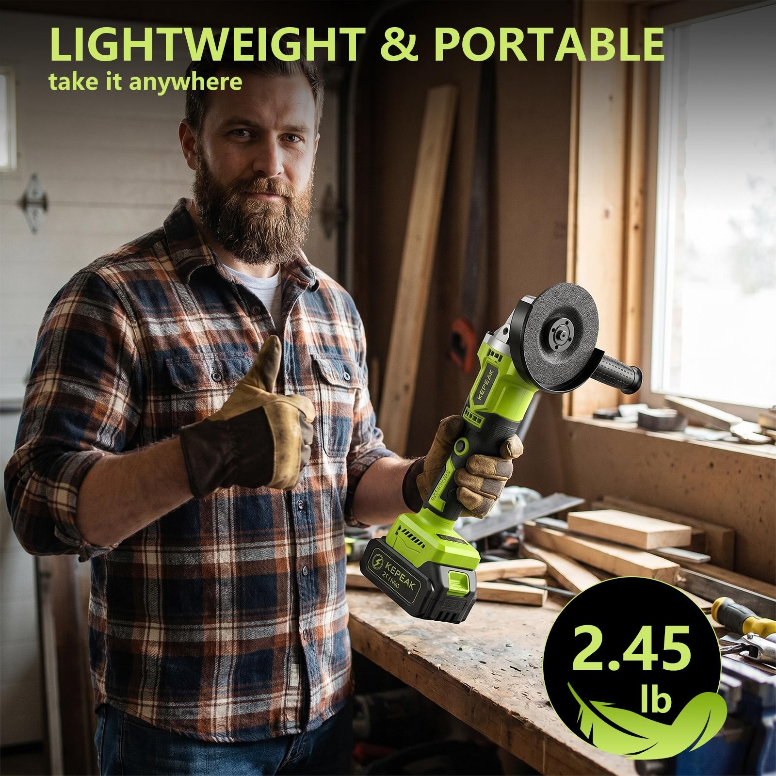 Cordless Angle Grinder Brushless 4-1/2&Prime; Battery Powered Polisher Tool Kit 21V