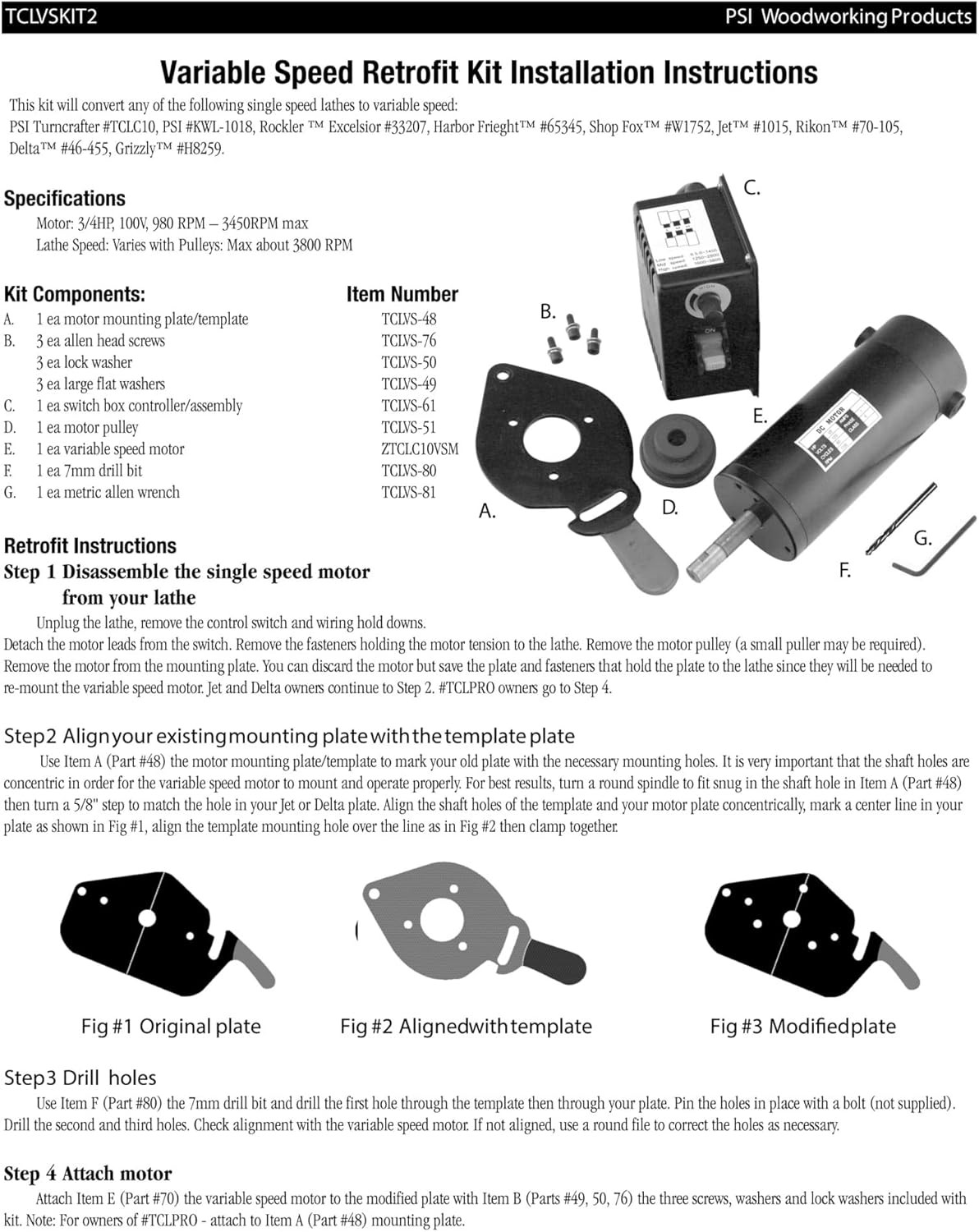 TCLVSKIT2 Variable Speed Lathe Conversion Kit