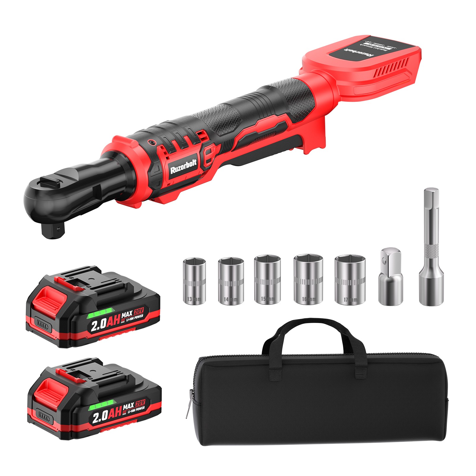 20V Brushless Cordless Ratchet Wrench 3/8&Prime; Drive 120Nm 2 Batteries & Kit