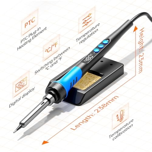 Soldering Iron Kit, 90W 110V LCD digital soldering gun，12-in-1 Sky Blue
