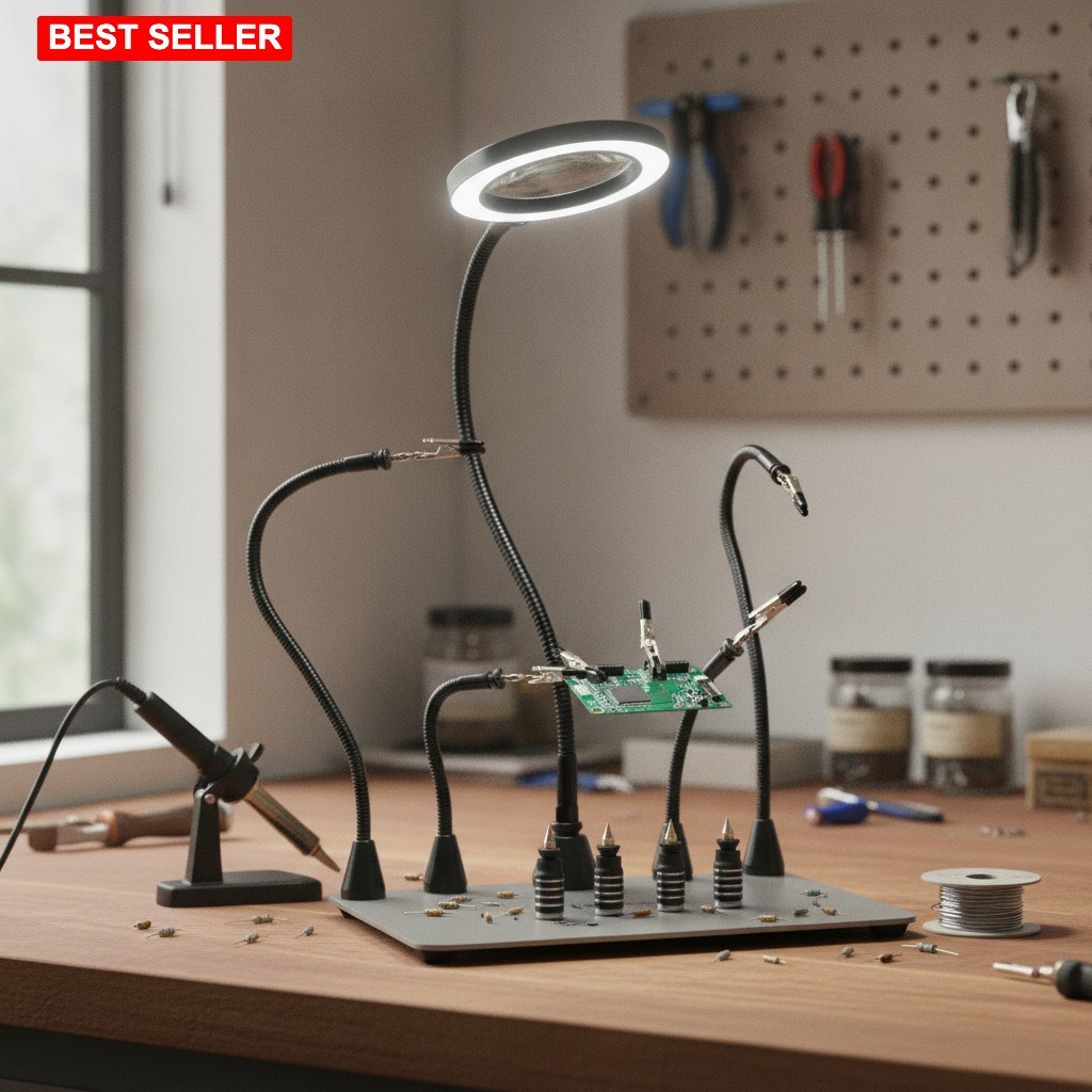 Helping Hands Soldering Station 11.1×7.1 Inch Large Base LED Magnifying