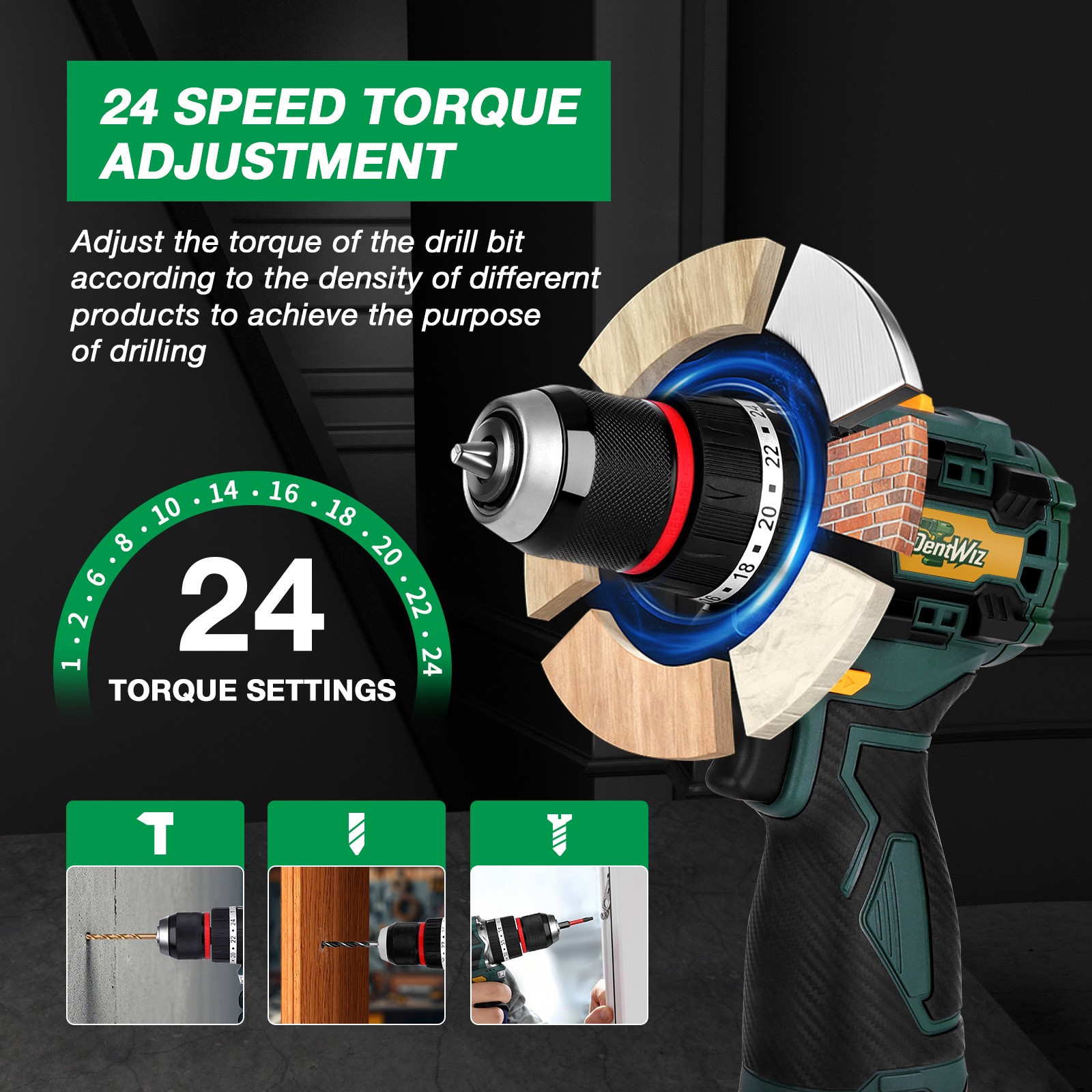 Cordless Brushless Impact Driver Hammer Drill Combo Kit with 1 Battery & Charger