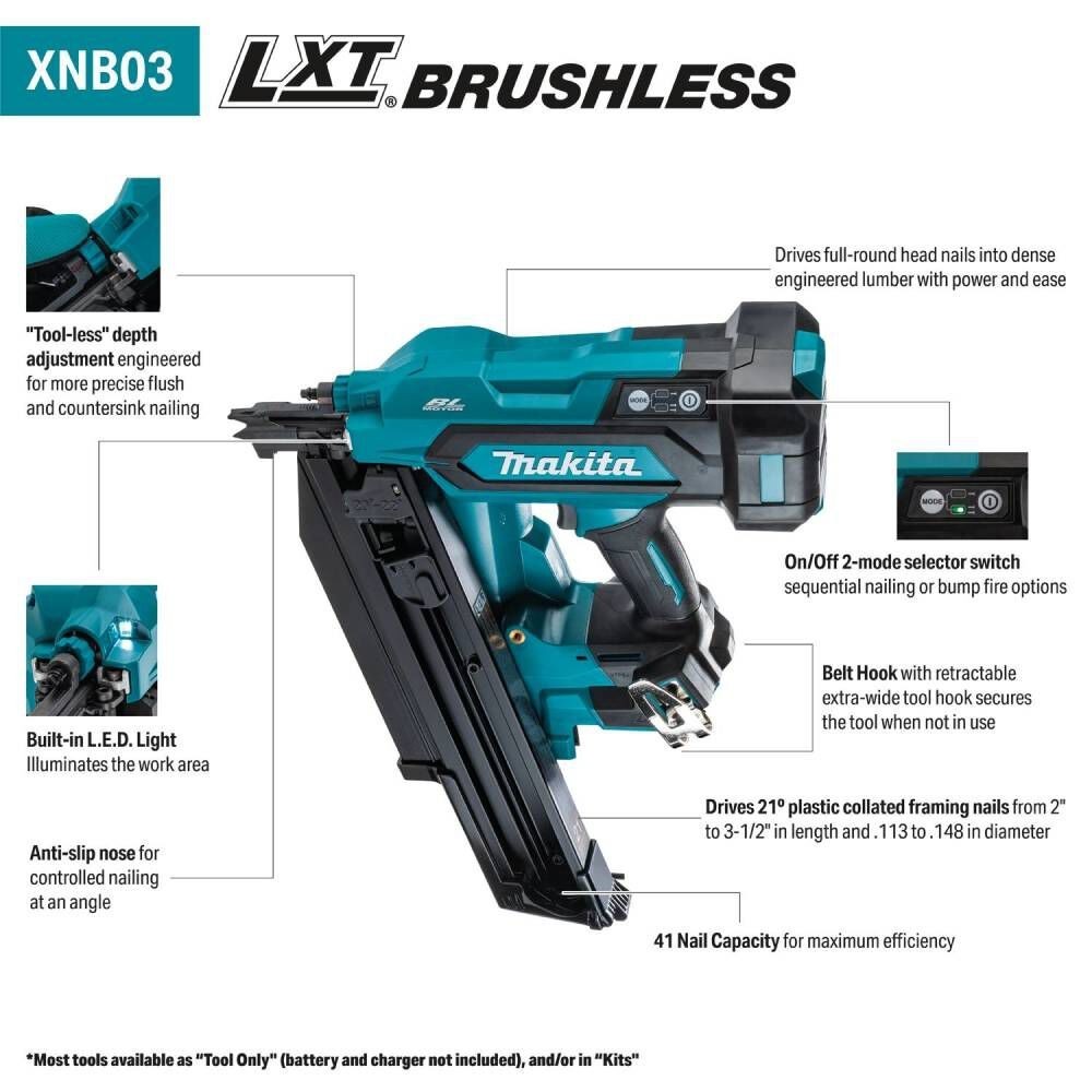 Makita XNB03M1 4.0Ah Cordless 21 Degree Round Head 3-1/2 in Framing Nailer Kit