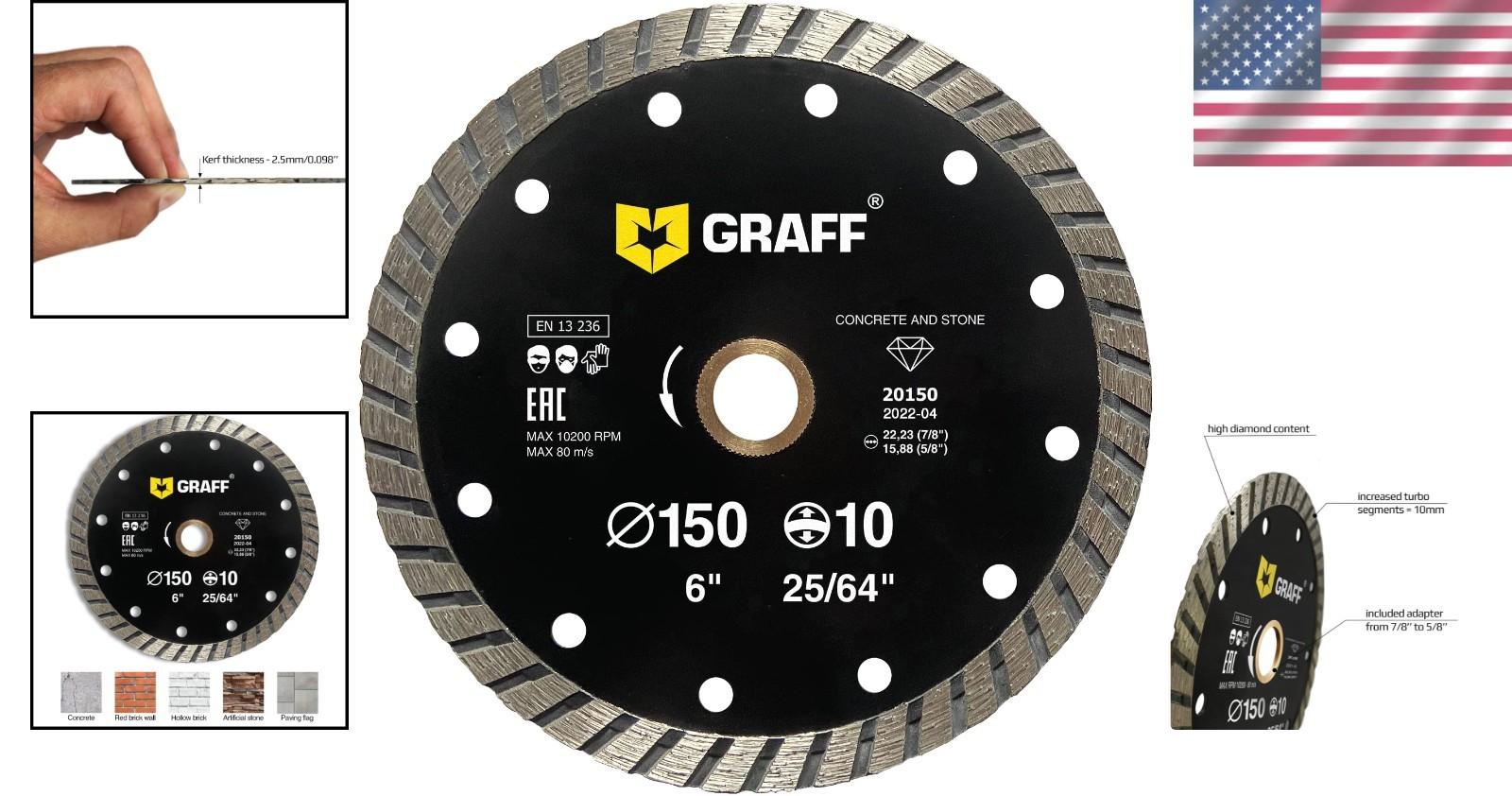 6 Inch Diamond Blade for Angle Grinder Turbo Cutting Wheel for Stone Tile