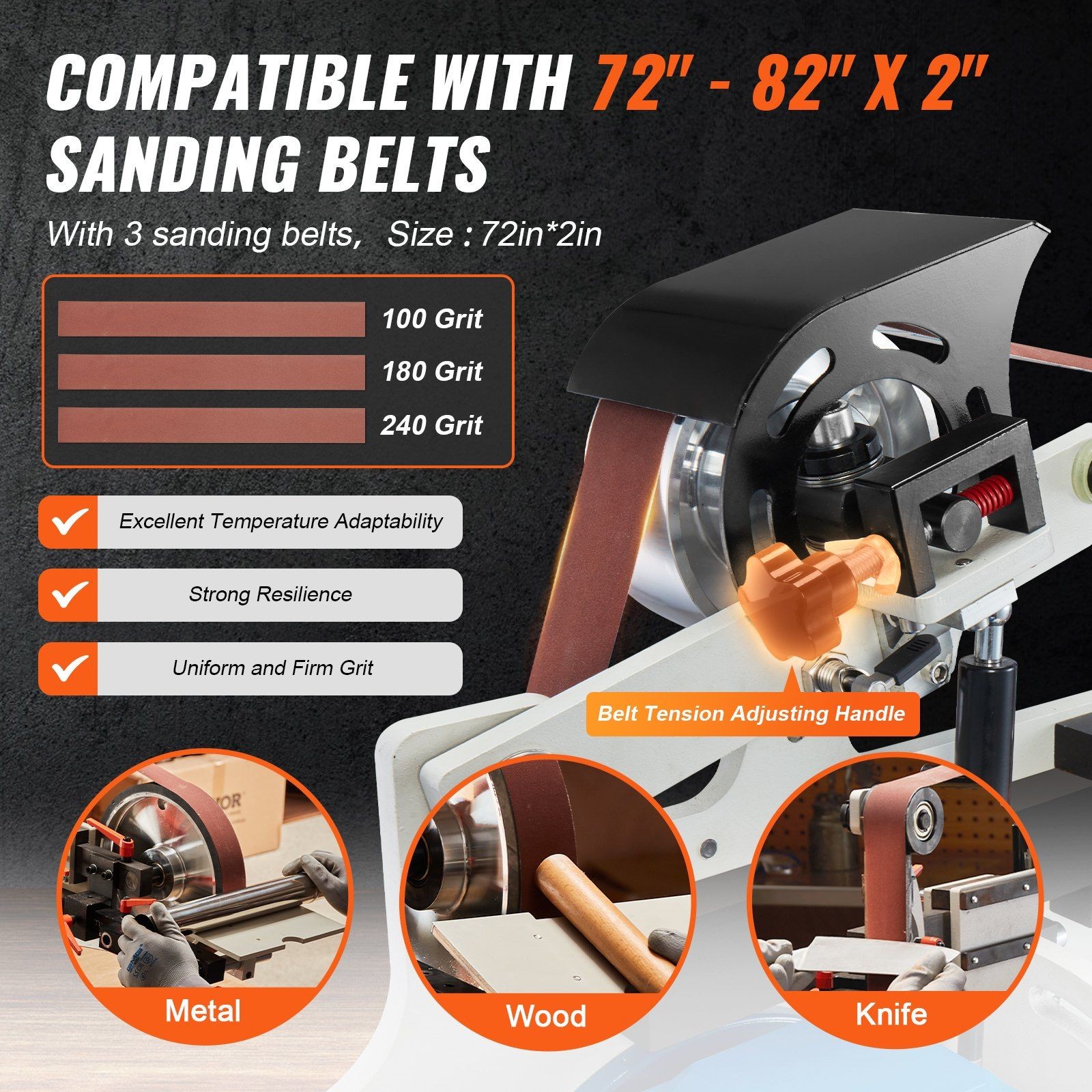 1500W Variable-Speed Belt Grinder Sander, 72x2in, 3 Grinding Modes, Steel Body