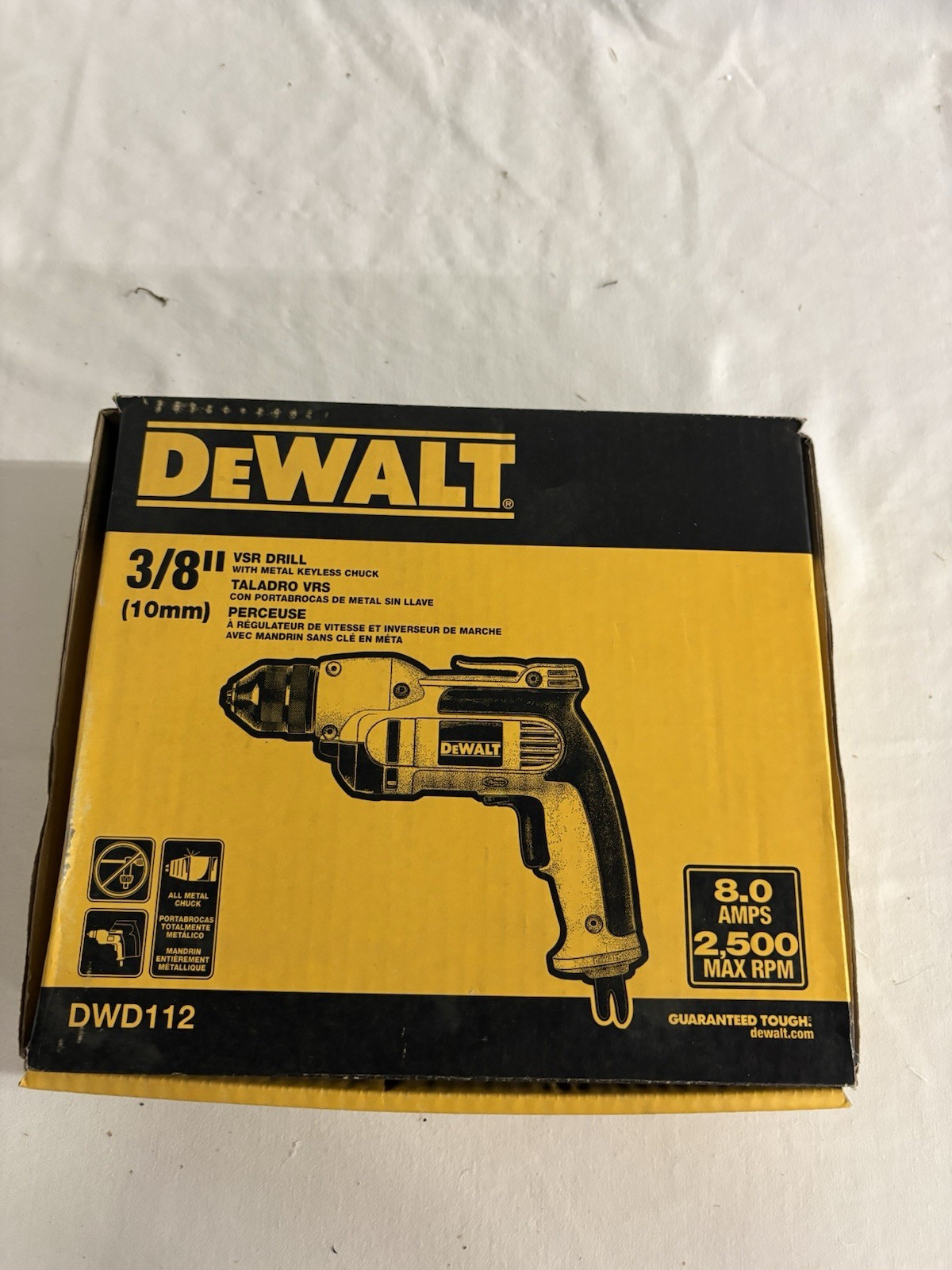DEWALT DWD-112 – 3/8&Prime; VSR Pistol Grip Drill With Keyless Chuck 8.0 AMPS – NEW