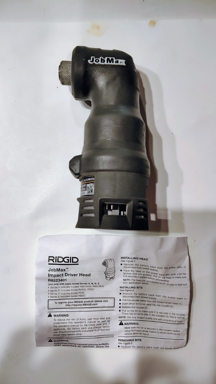 READ! RIDGID R8223401 JOBMAX RIGHT ANGLE IMPACT DRIVER ATTACHMENT HEAD ONLY