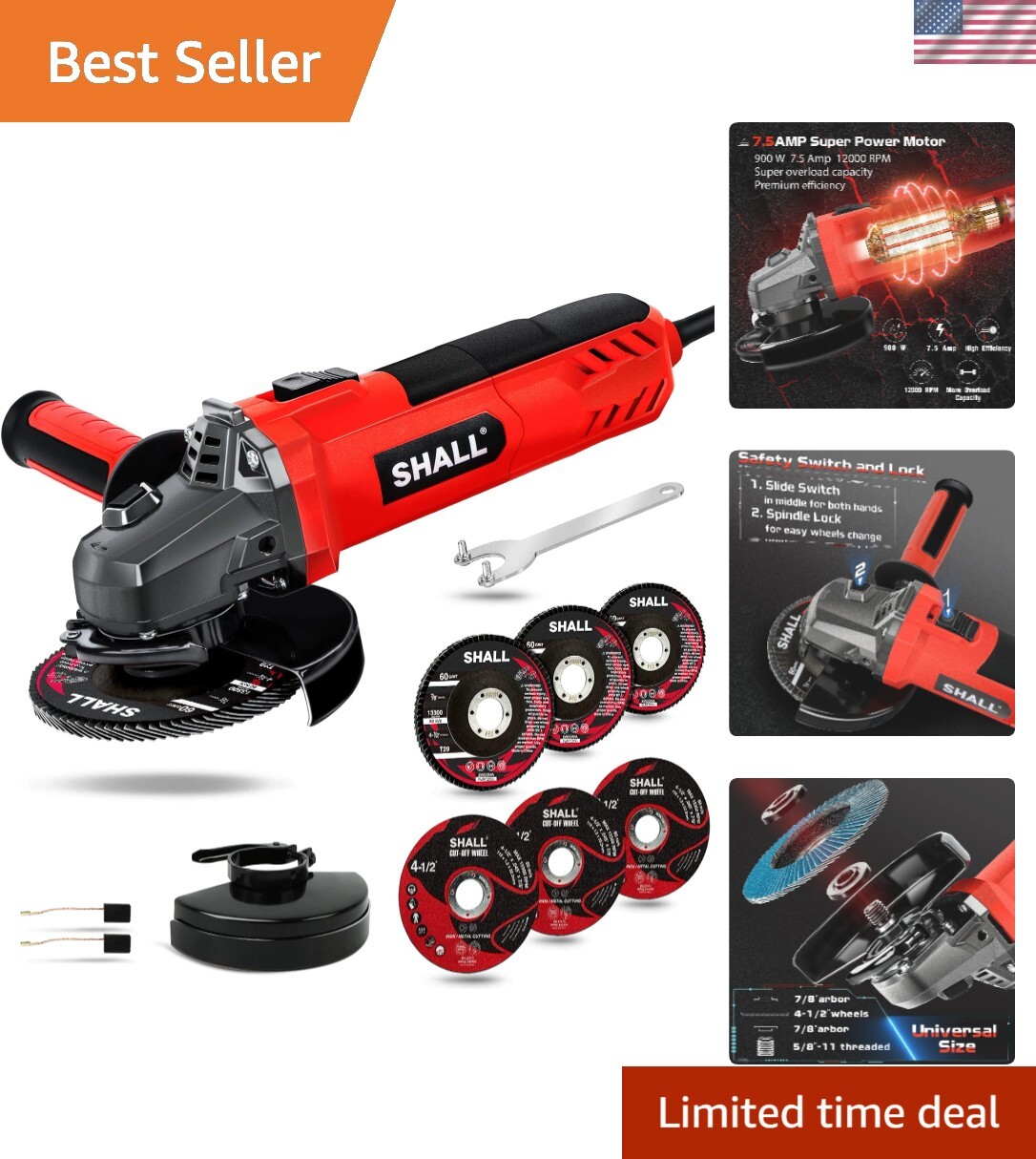 Versatile Metal and Wood Angle Grinder with Universal Size Spindle
