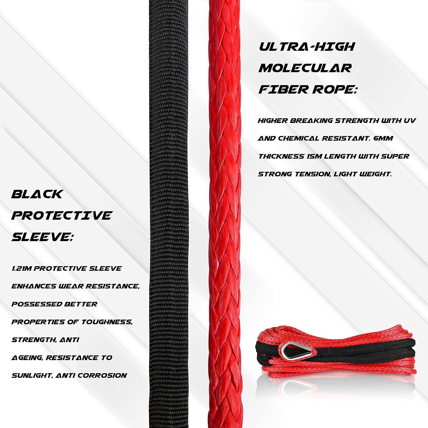 XPV SK75 1/4&Prime; x 50‘ Dyneema Synthetic Winch Rope Cable with Black Protecting …