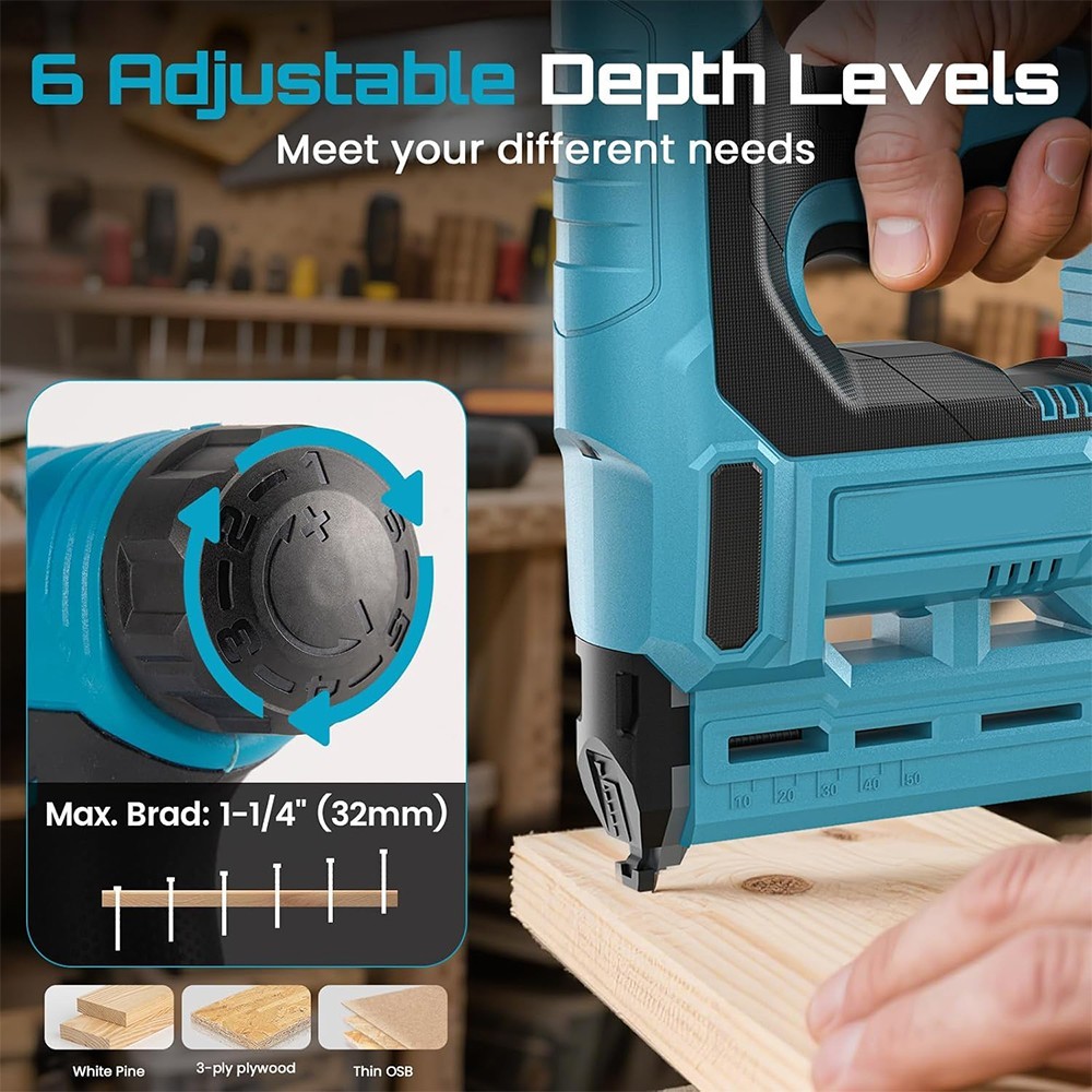 2-in-1 Electric 18 Gauge Cordless Adjustable Brad Nailer and Stapler Nail Gun