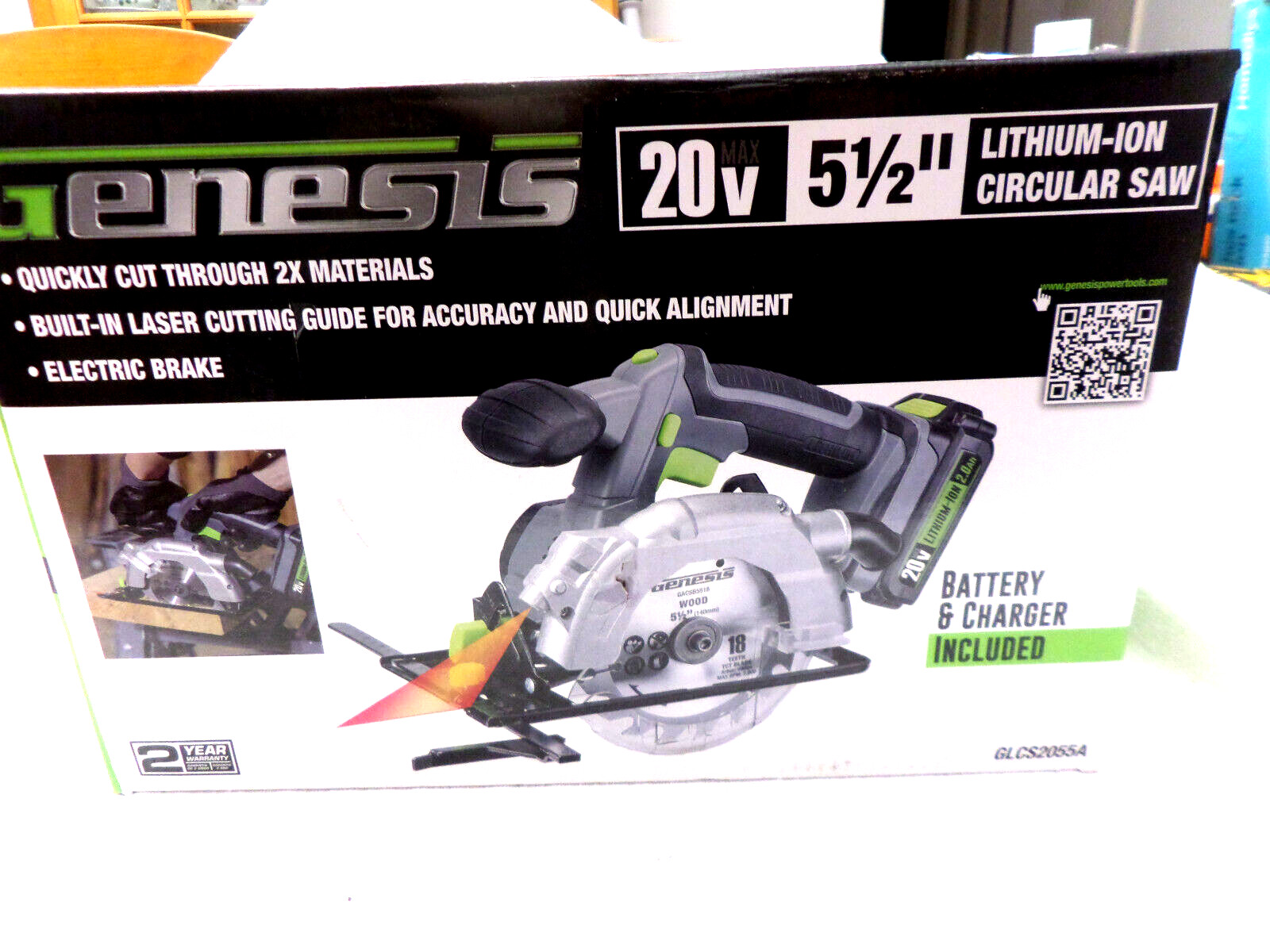 Genesis GLCS2055A 20-Volt Li-Ion 5-1/2&Prime; Trim Circular Saw w/Battery, Charger