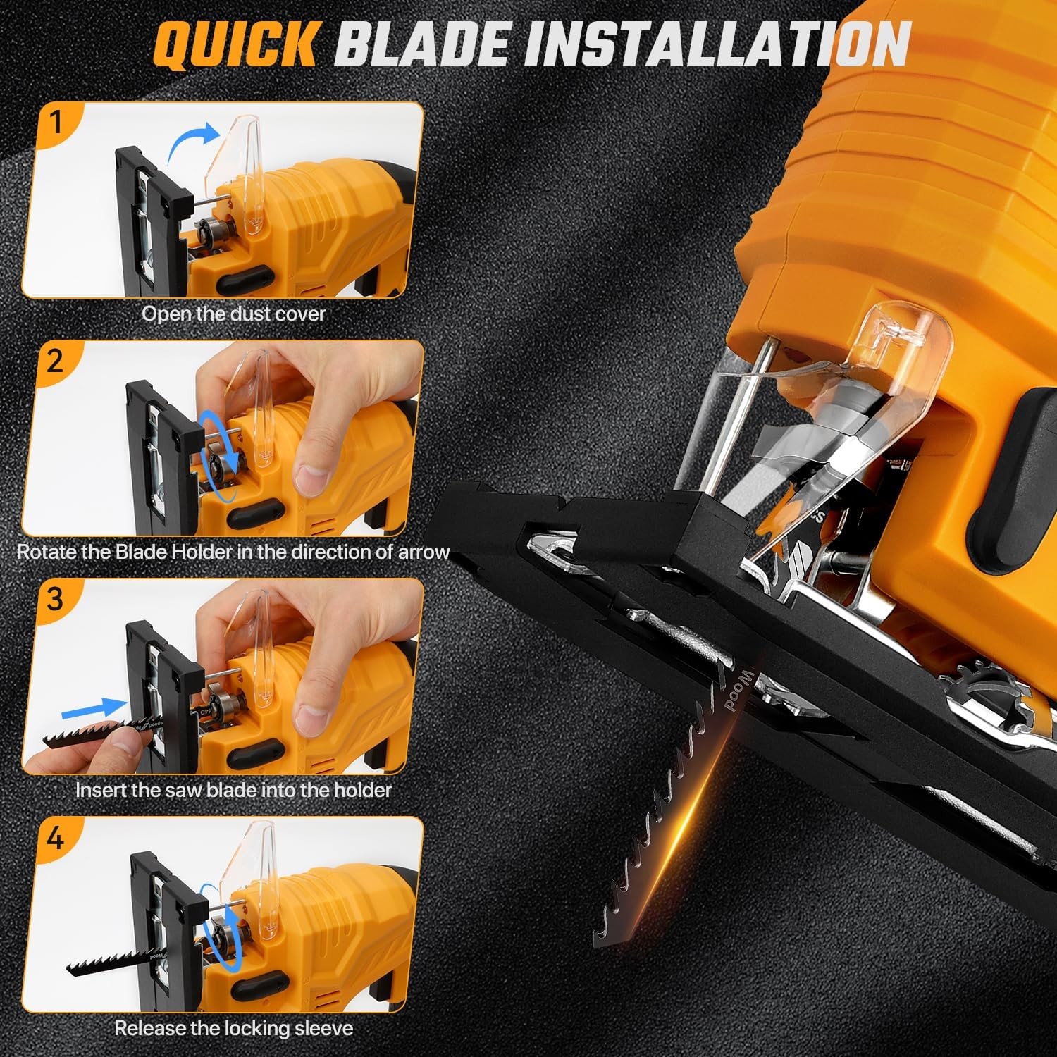 Cordless Jigsaw, 20V, 3200RPM, LED, 45° Bevel, 3 Orbital (Tool Only)