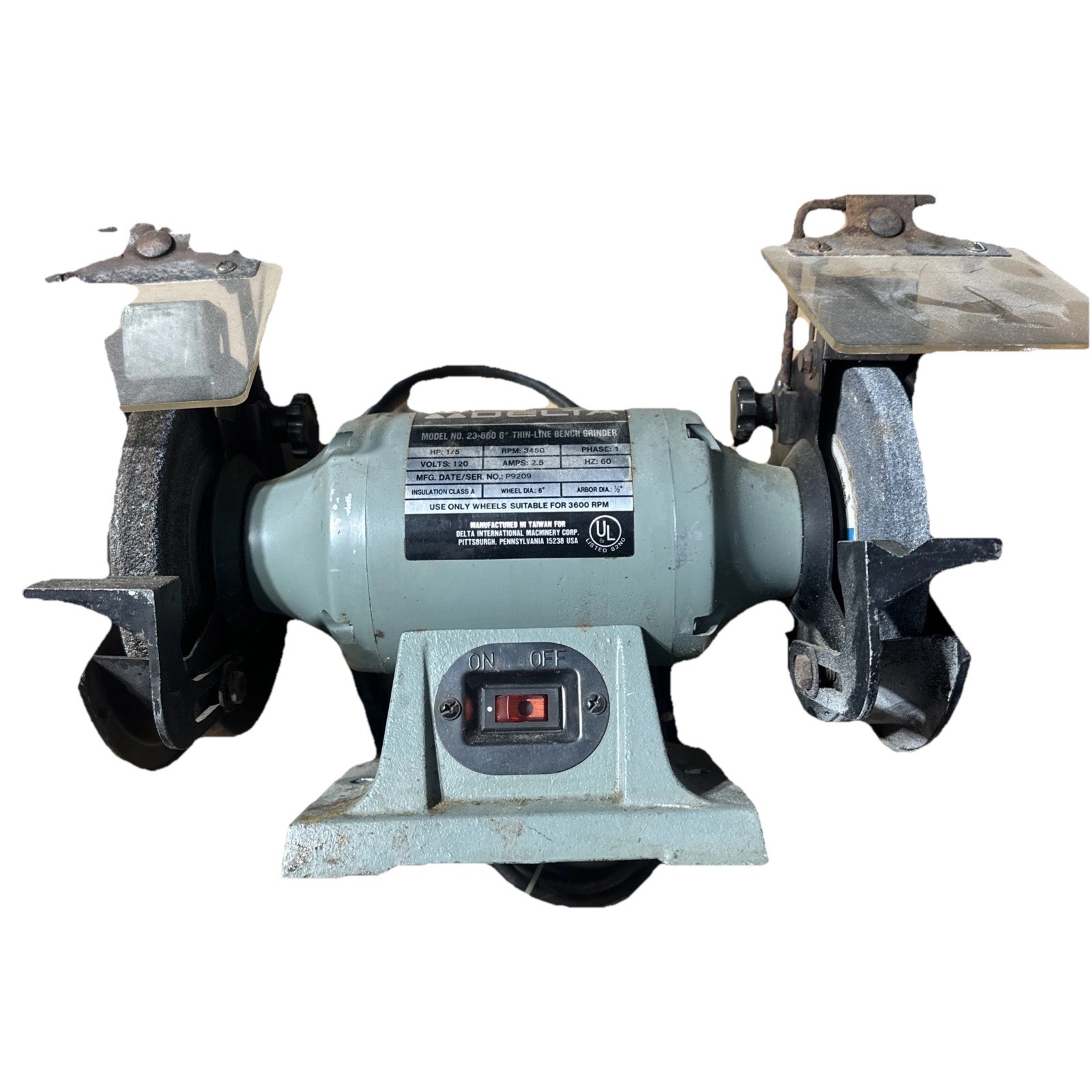 Delta Bench Grinder Model 23-660-6&Prime; Thin Line 1/5 HP 3450 RPM – Works Great