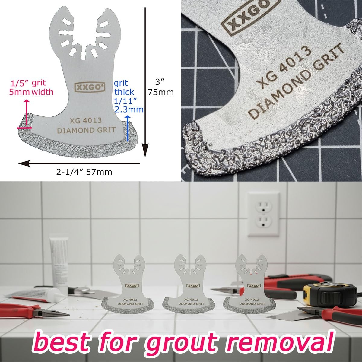 XXGO 3 Pcs Diamond Grout Multitool Blade for Remover 3 PCS, Silver