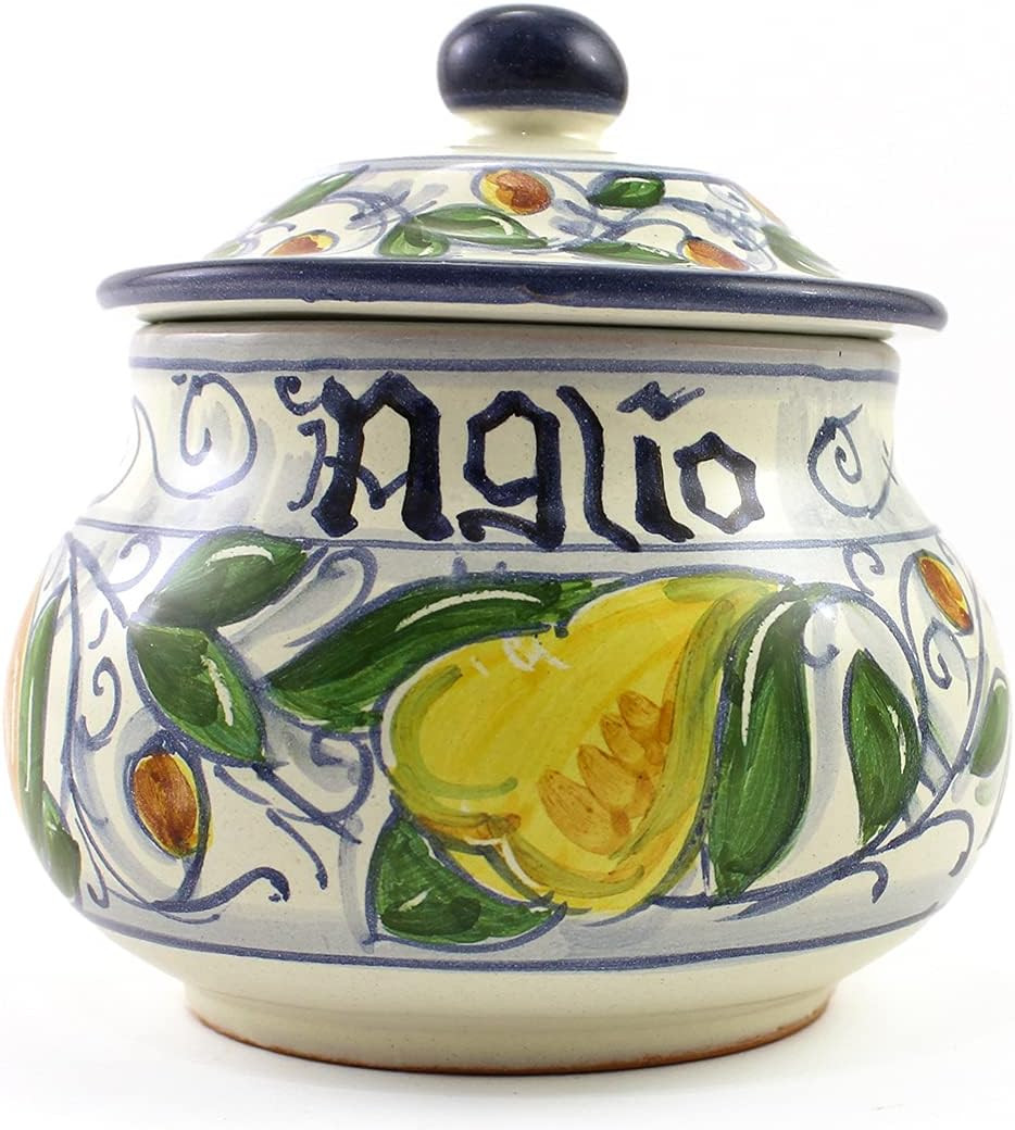 Hand Painted Italian Ceramic Garlic Jar Venezia – Handmade in Gubbio, Garlic Kee