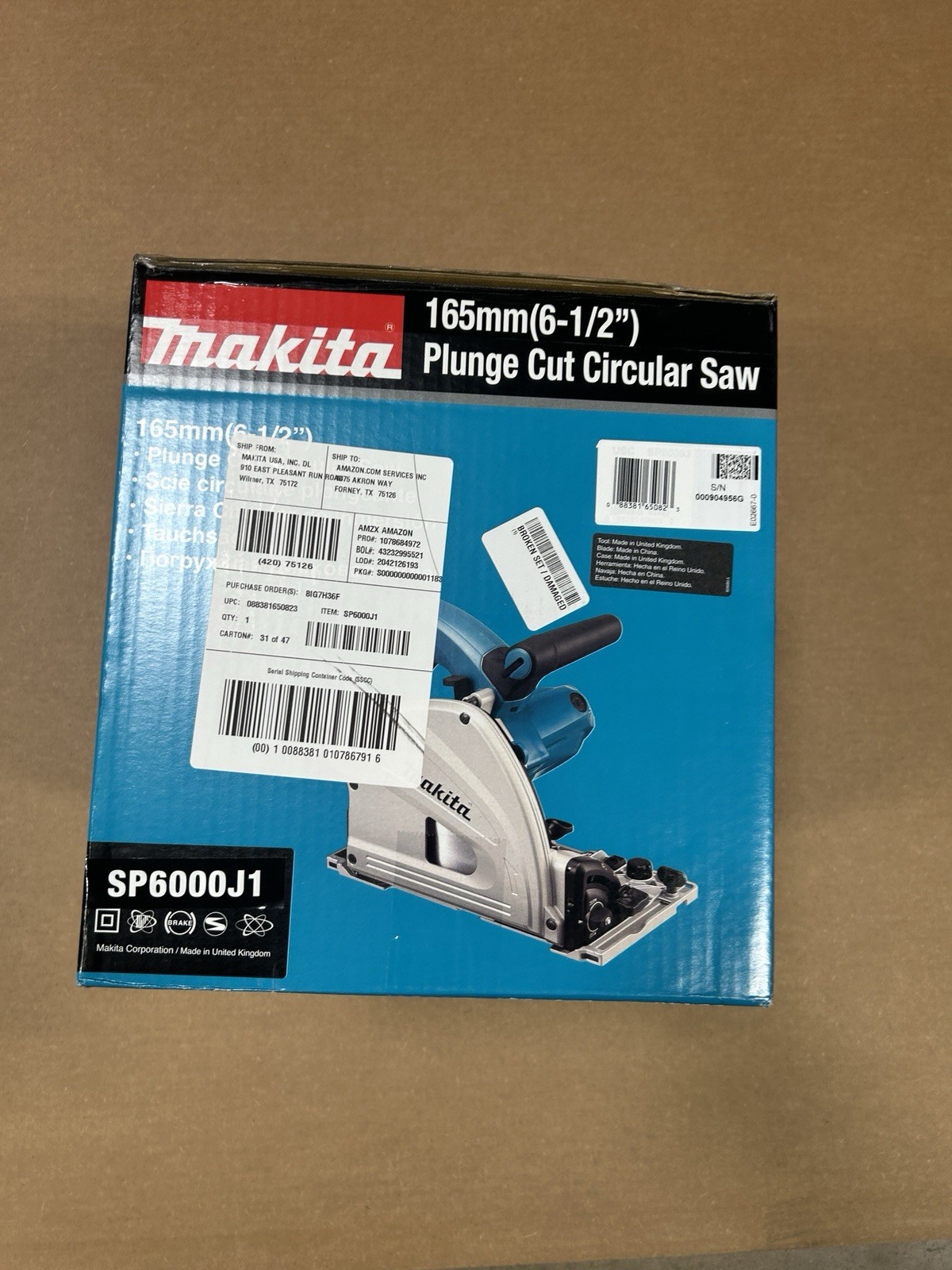 Makita SP6000J1 6-1/2” Plunge Cut Track Saw Circular Saw New Sealed