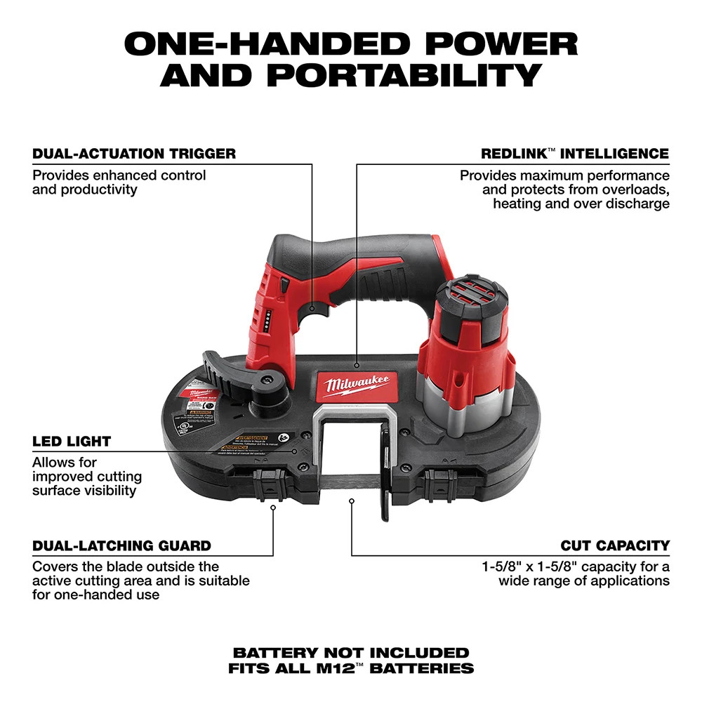 Milwaukee 2429-80 M12 12V Cordless Sub-Compact Band Saw – Recon – Bare Tool