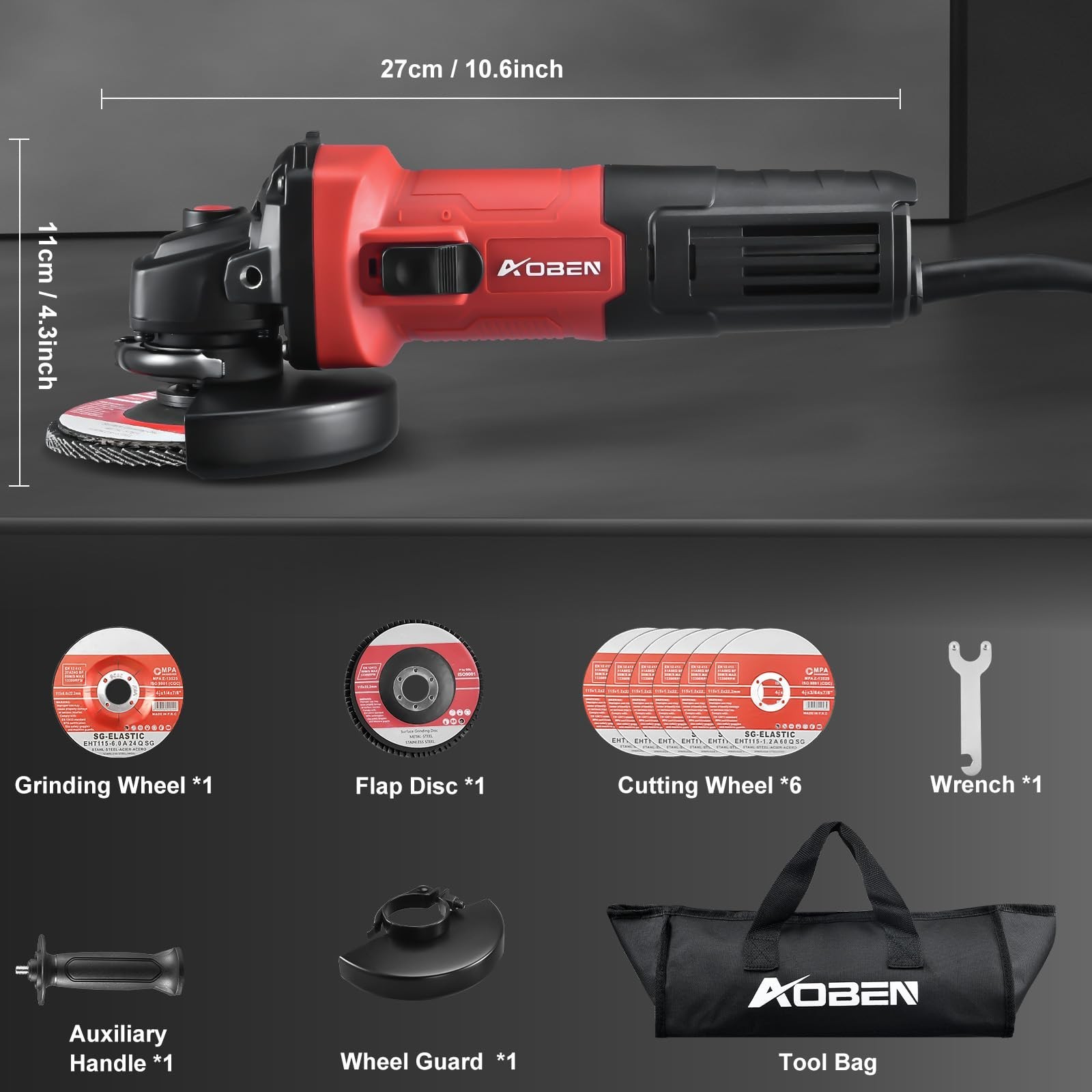 900W 4-1/2&Prime; Angle Grinder | 7.5Amp, 11000 RPM Corded Tool, Safety Guard & Slide